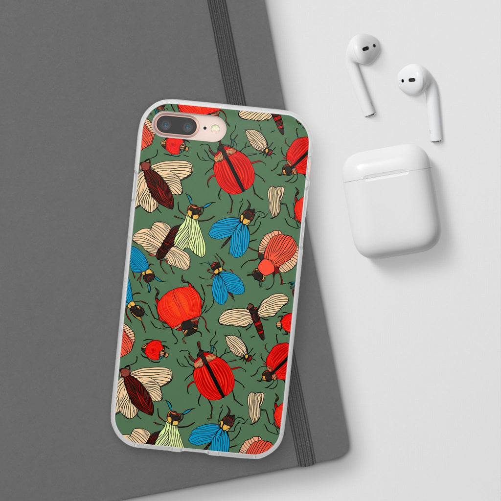 Bug Pattern Phone Case — Colorful Beetles & Flies Design