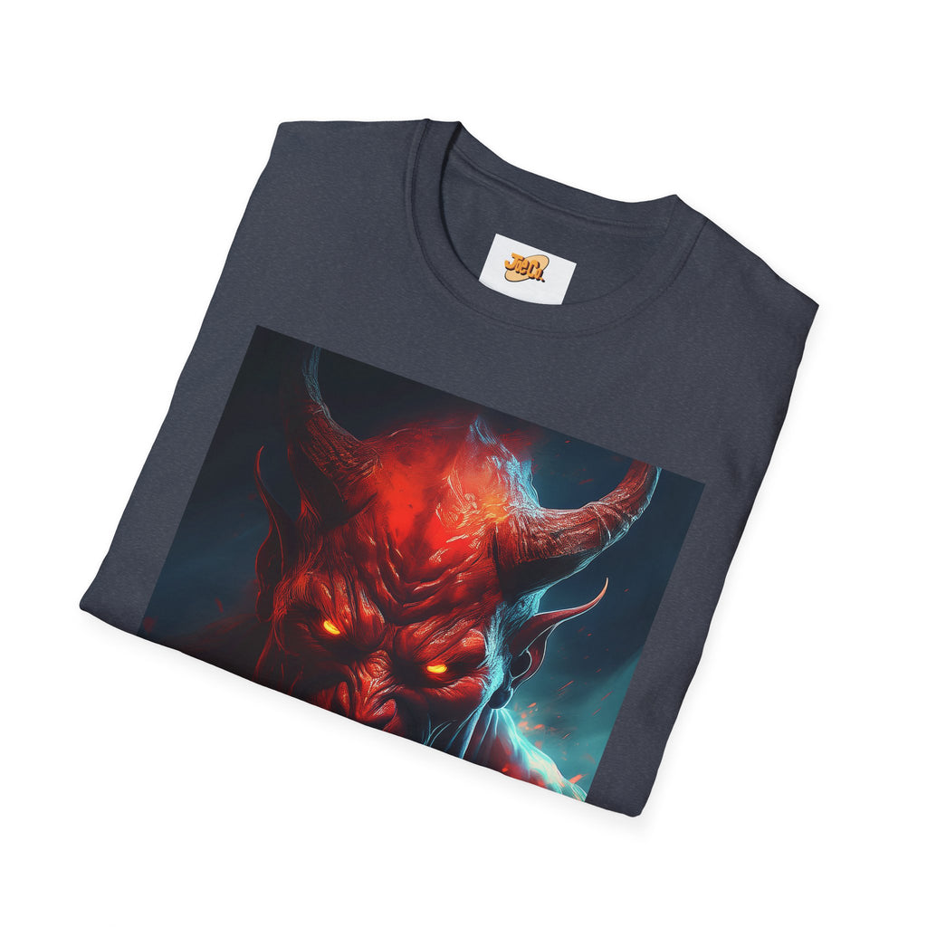 Demon Skull T-Shirt — Fiery Horned Demon Graphic Tee
