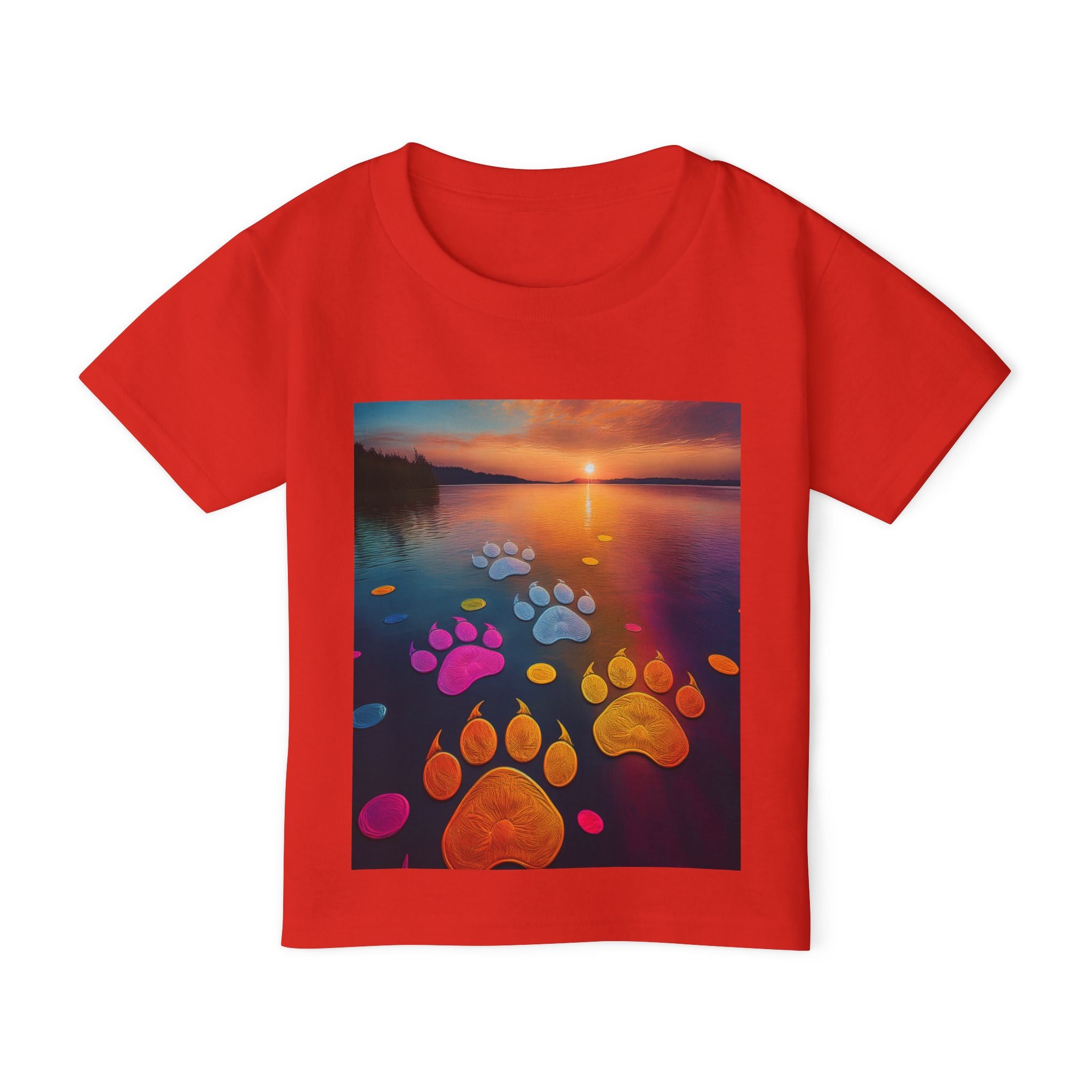 Toddler T-Shirt — Colorful Paw Prints at Sunset