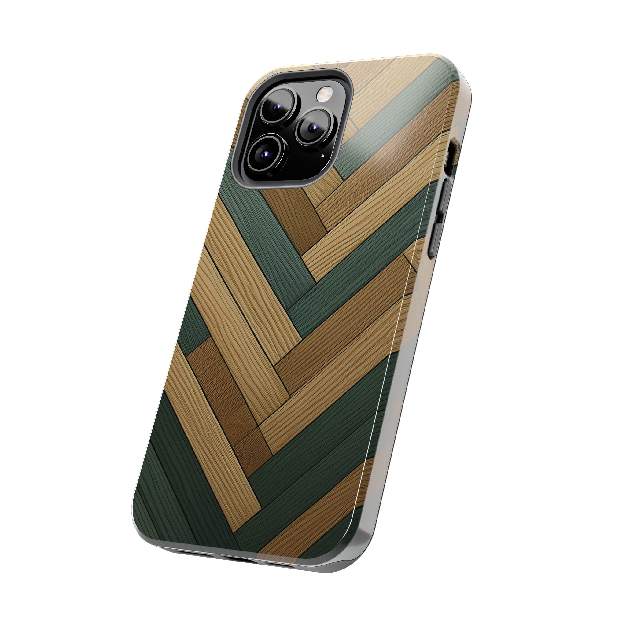 Wood Herringbone Tough Phone Case — Protective Matte Phone Cover with Natural Wood Pattern