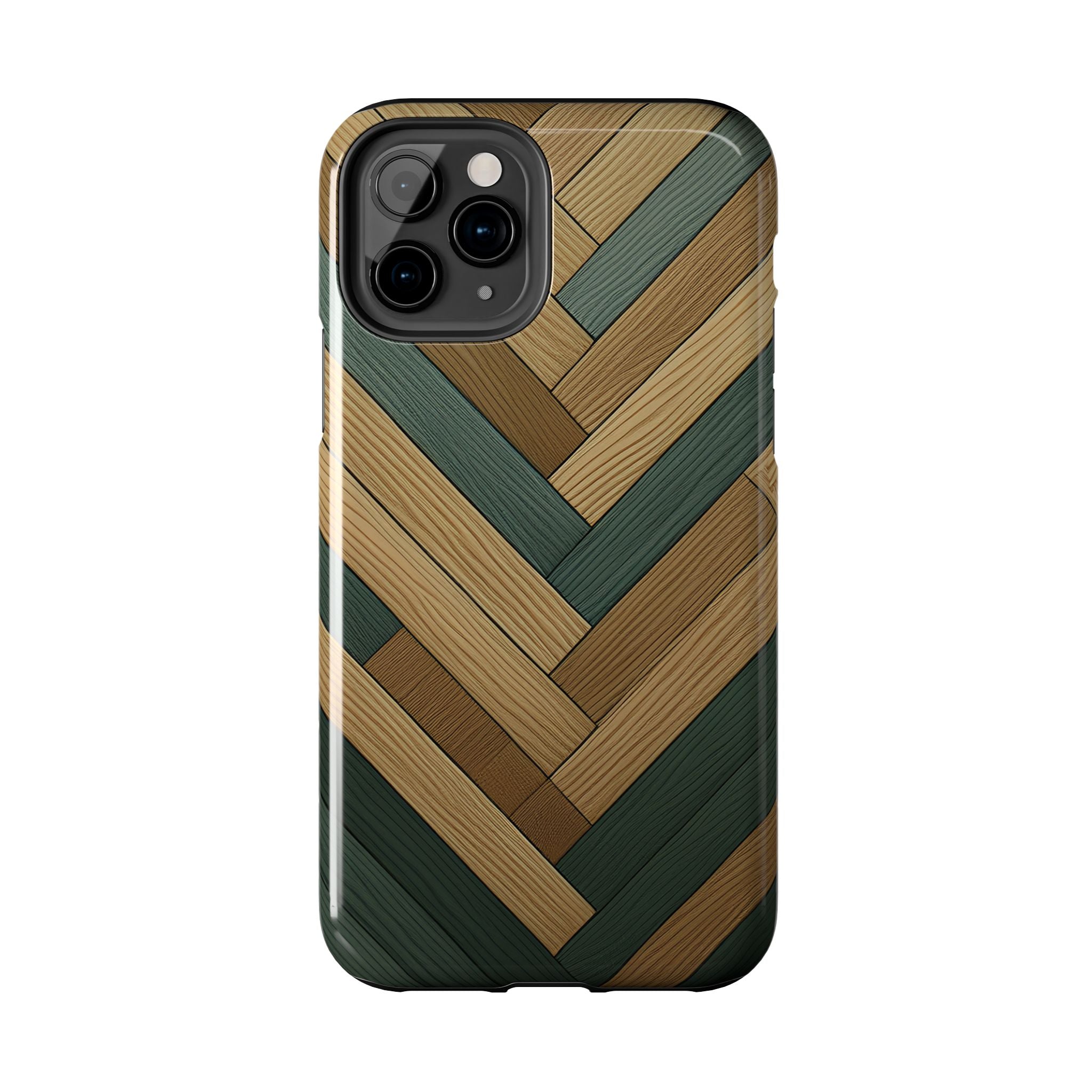 Wood Herringbone Tough Phone Case — Protective Matte Phone Cover with Natural Wood Pattern