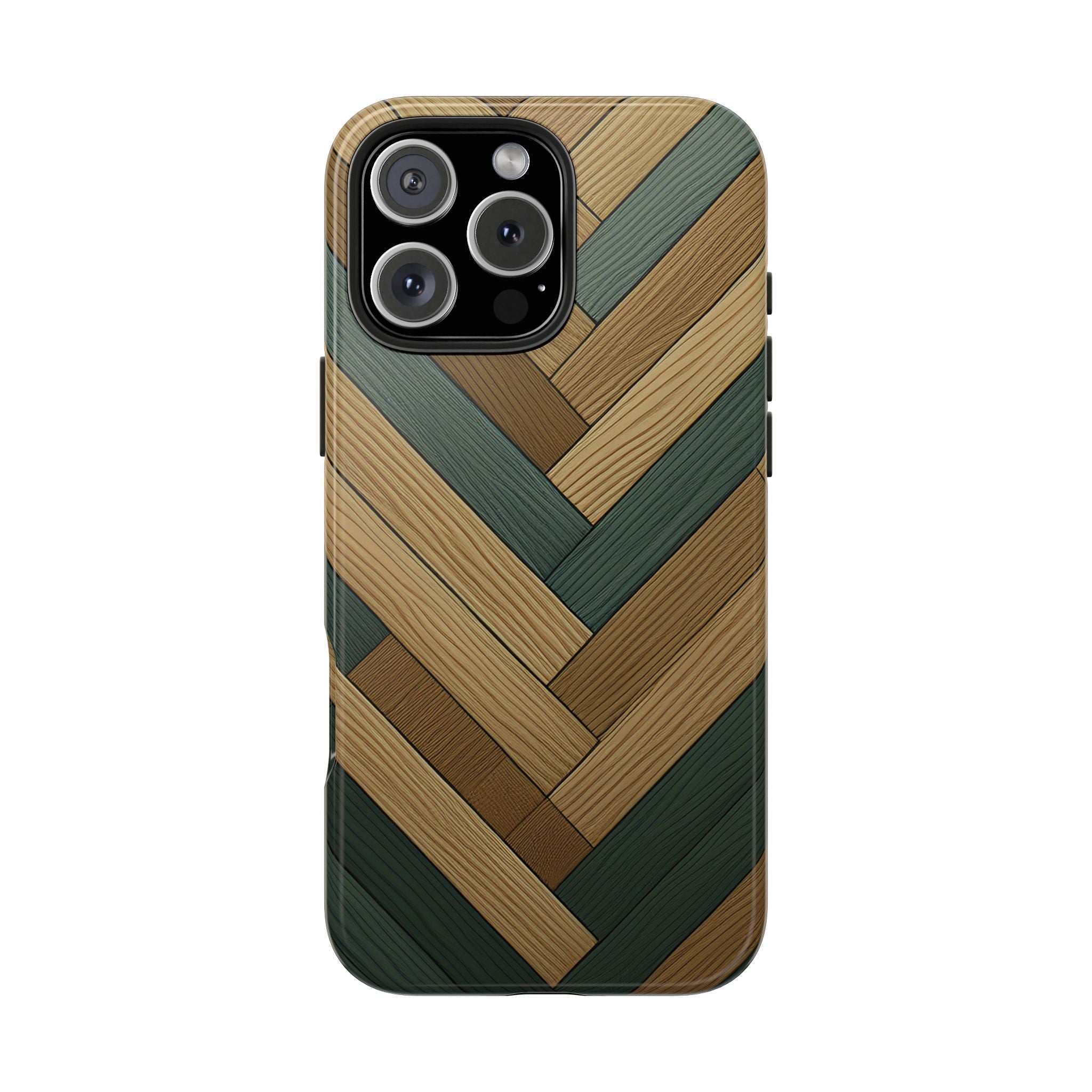 Wood Herringbone Tough Phone Case — Protective Matte Phone Cover with Natural Wood Pattern