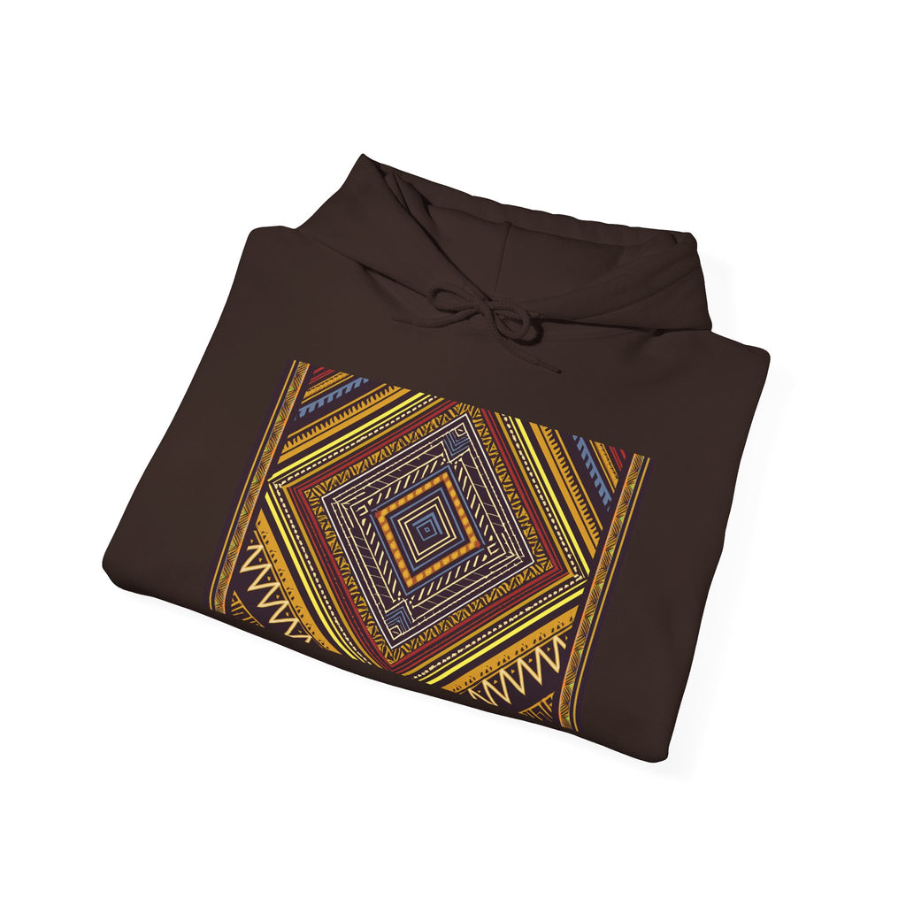Boho Geometric Diamond Hoodie – Earthy Tribal Pattern Pullover