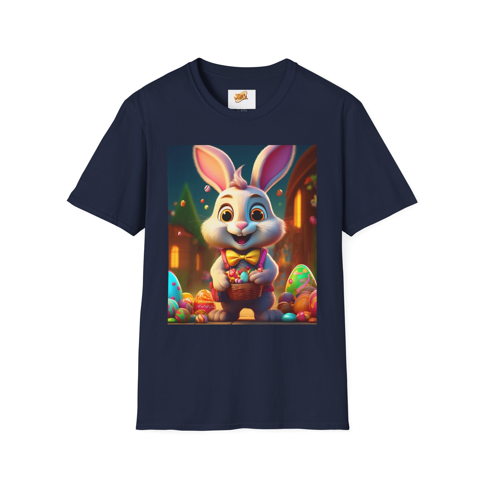 Easter Bunny Kids T-Shirt — Cute Cartoon Rabbit with Colorful Eggs