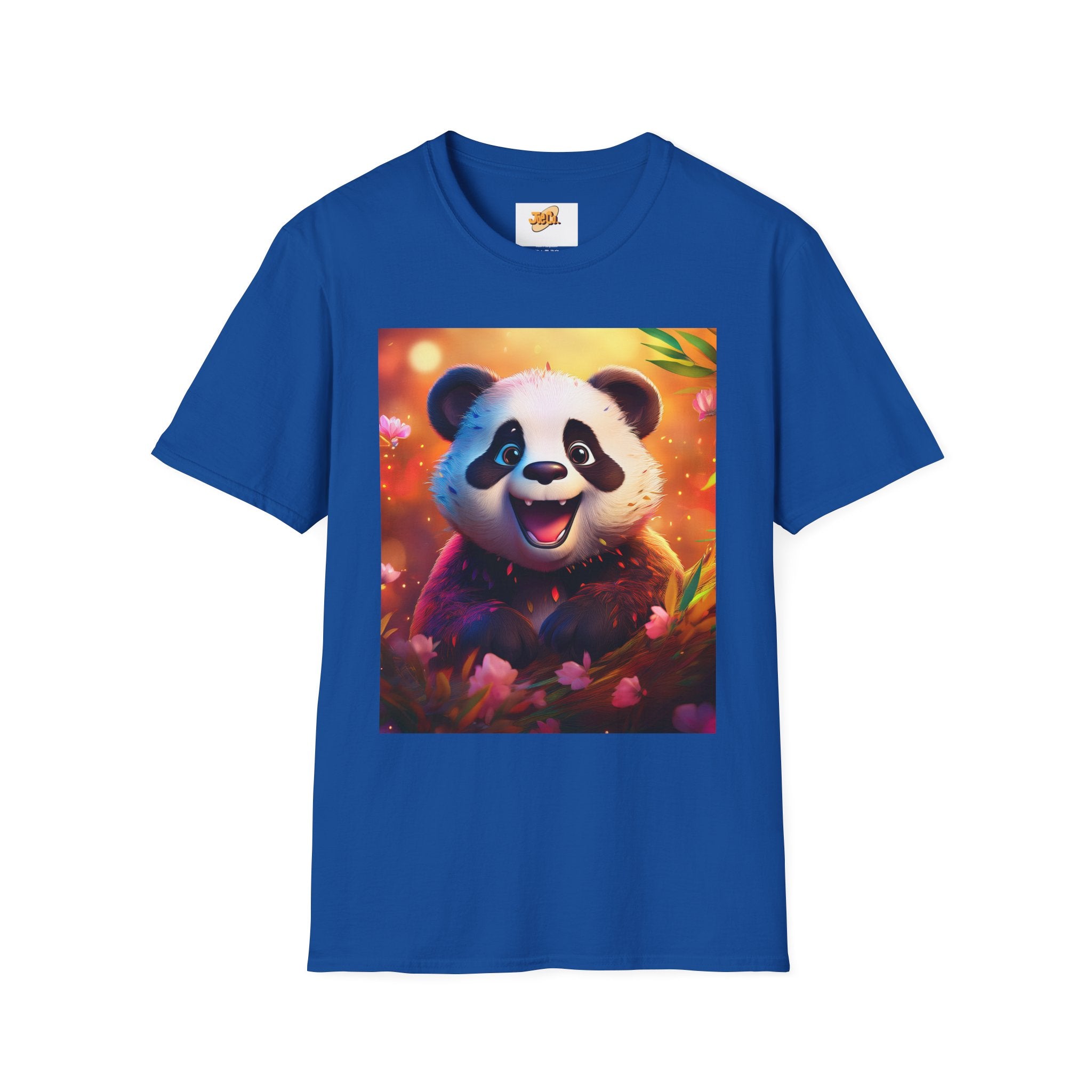 Cute Smiling Panda Graphic T-Shirt — Playful Floral Panda Tee