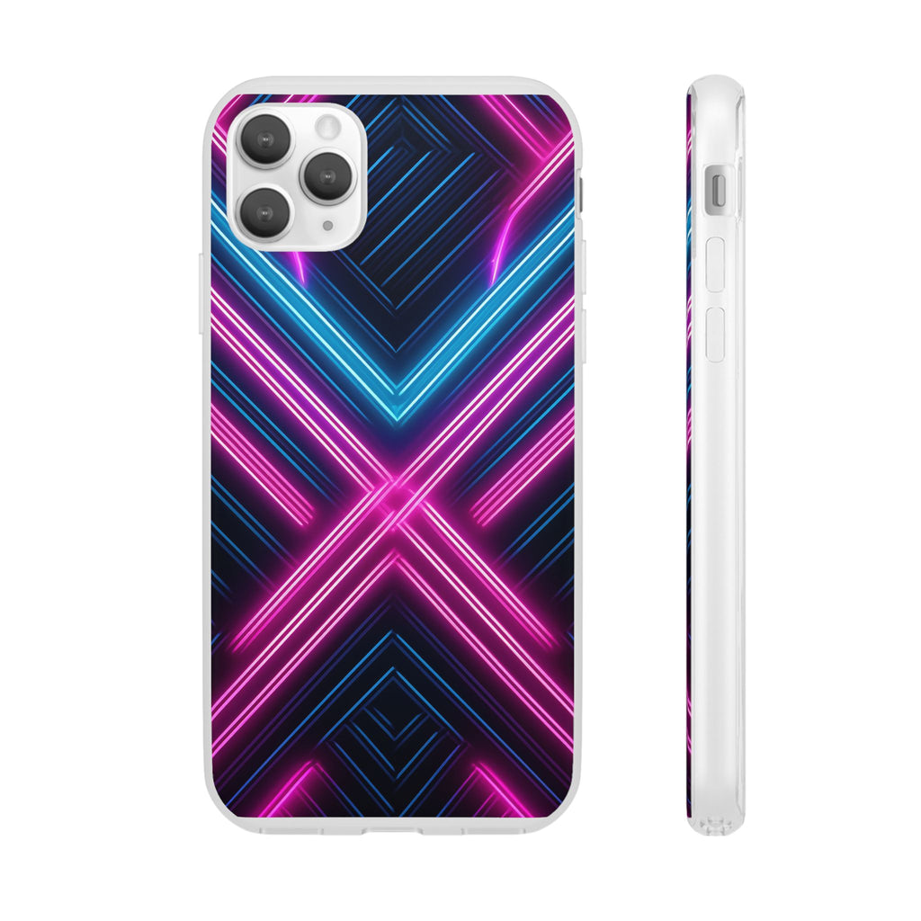 Neon Geometric Phone Case – Retro Vibes Blue & Pink Flexi Case