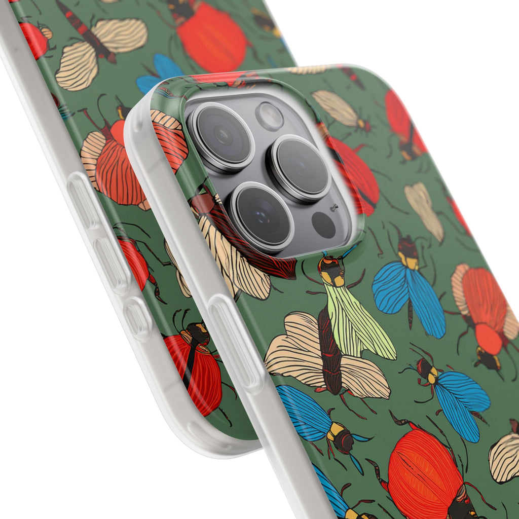 Bug Pattern Phone Case — Colorful Beetles & Flies Design