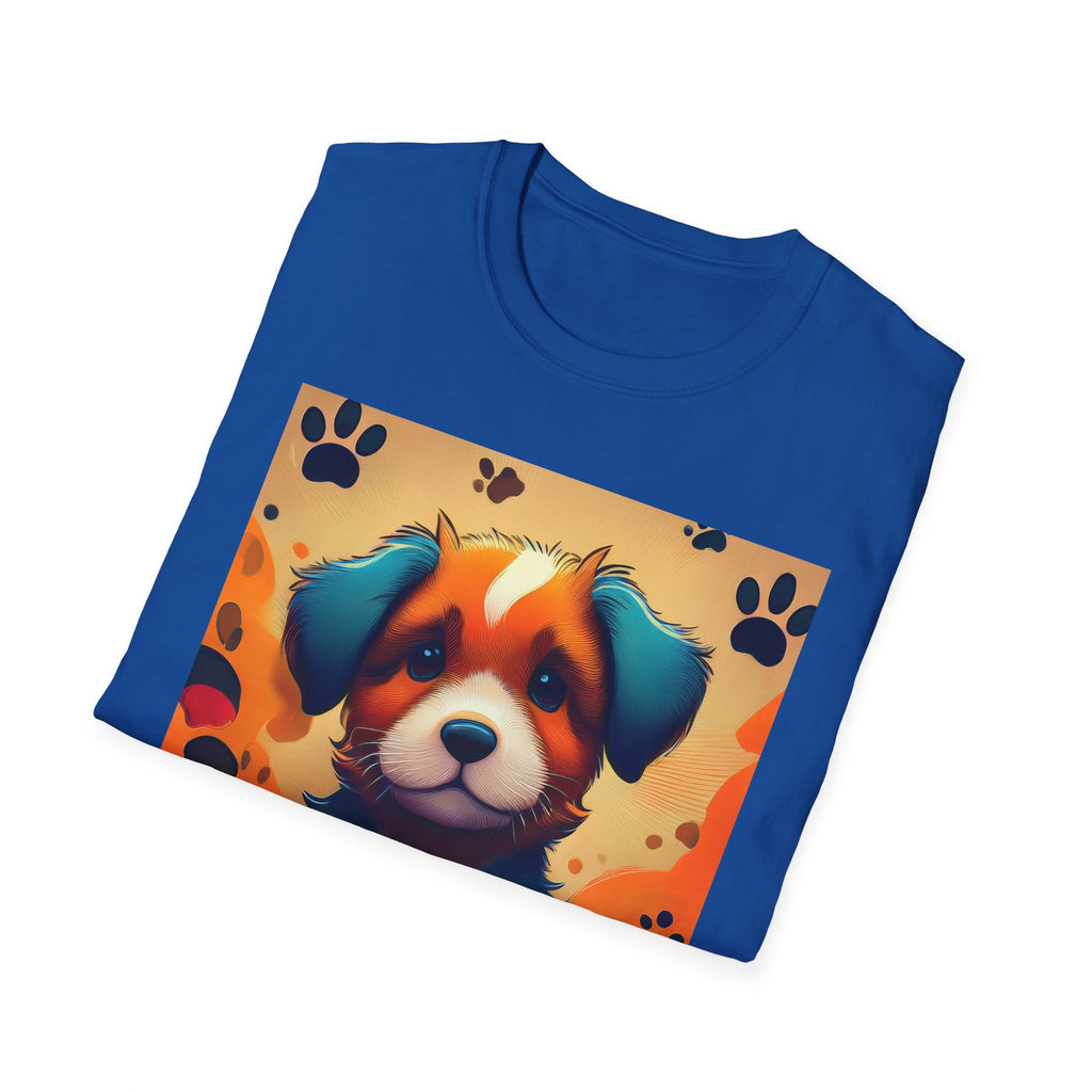Cute Puppy Portrait T-Shirt — Colorful Paw Print Dog Graphic Tee