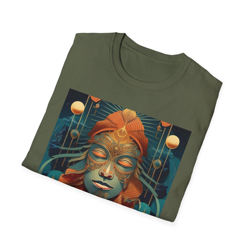 Meditative Goddess T-Shirt — Tranquil Floral Face Art Tee