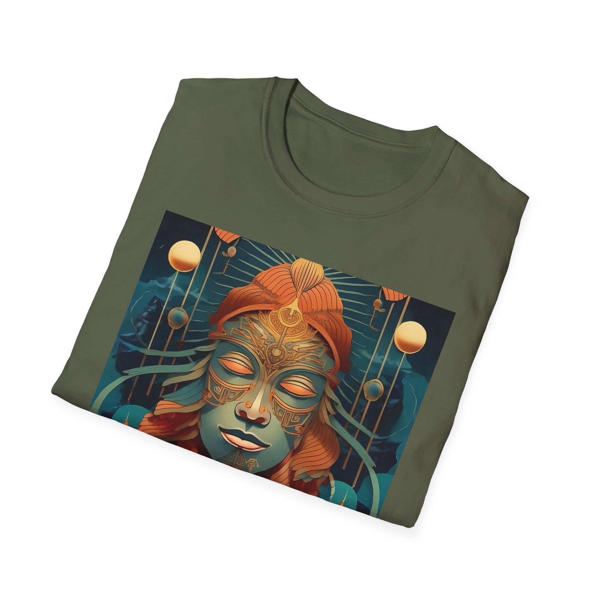 Meditative Goddess T-Shirt — Tranquil Floral Face Art Tee