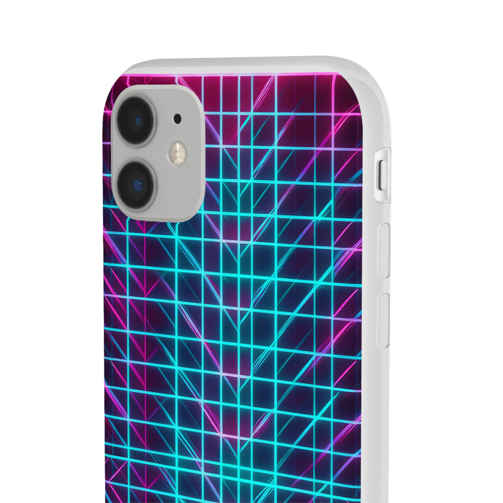 Retro Neon Grid Phone Case – 80s Vaporwave Geometric iPhone Cover