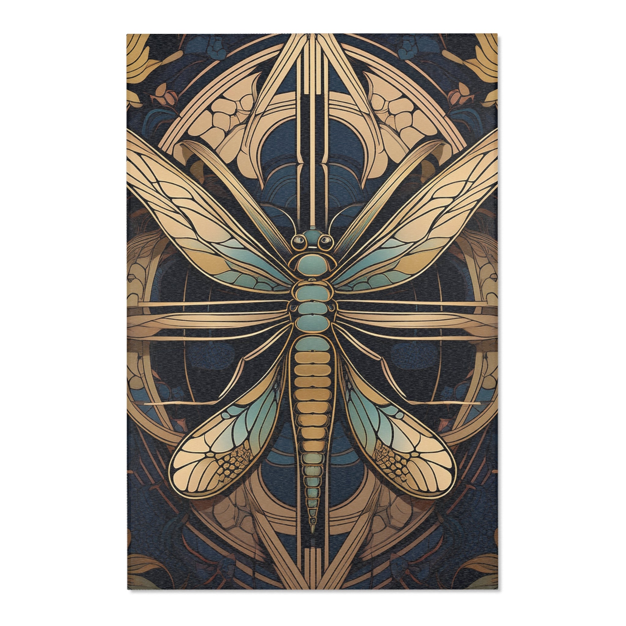Art Nouveau Dragonfly Area Rug — Vintage Botanical Accent Rug
