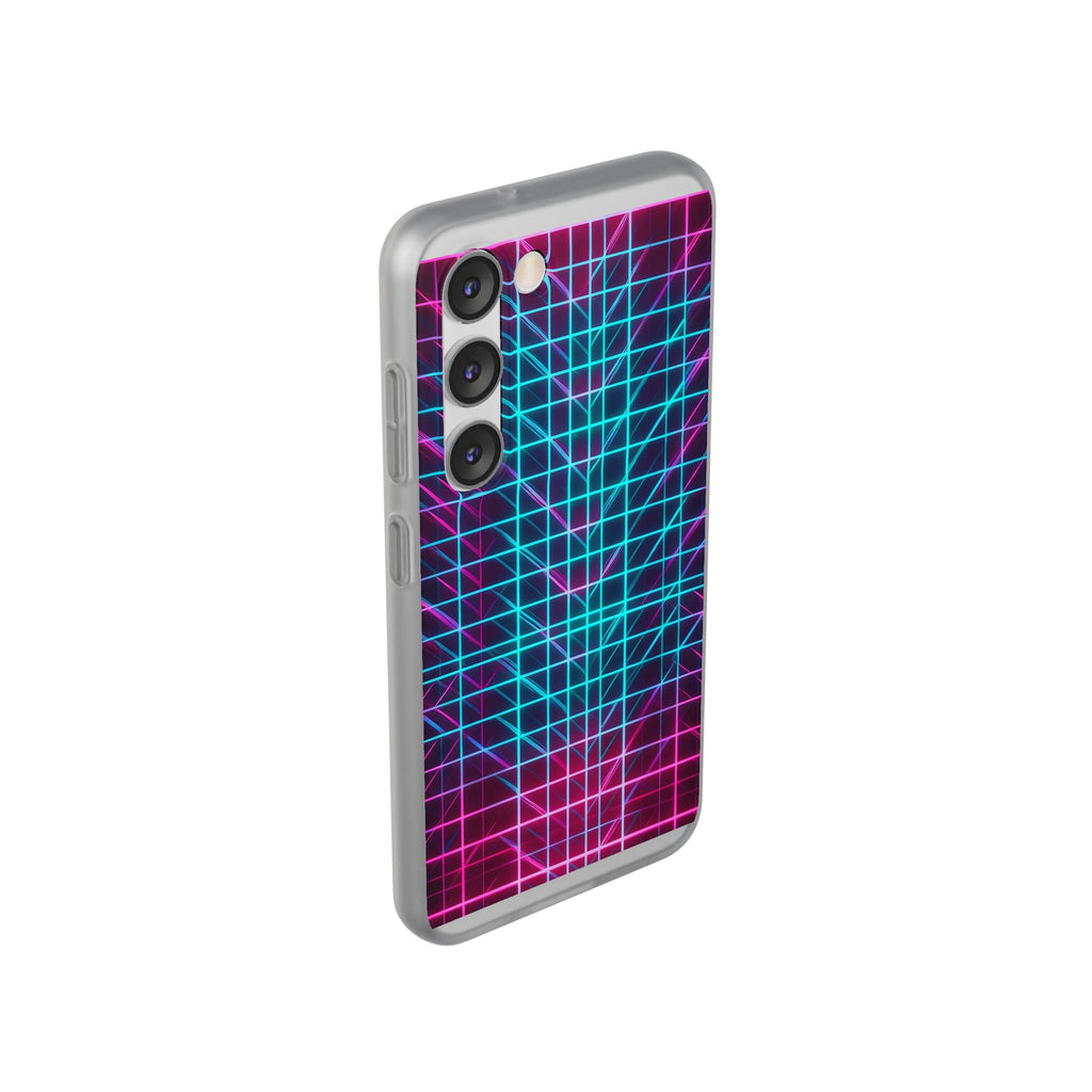 Retro Neon Grid Phone Case – 80s Vaporwave Geometric iPhone Cover