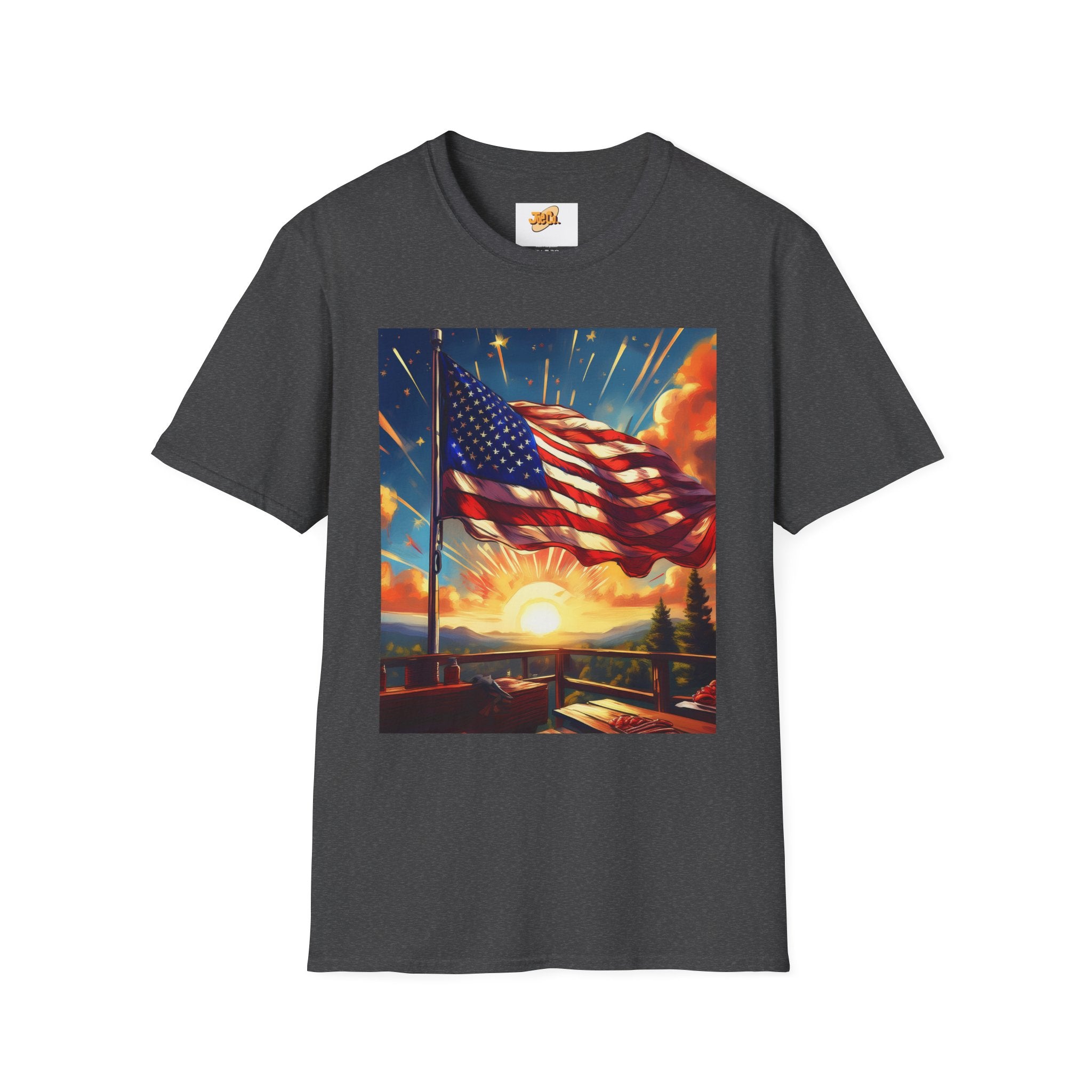 American Flag Sunrise T-Shirt — Patriotic USA Sunset Graphic Tee