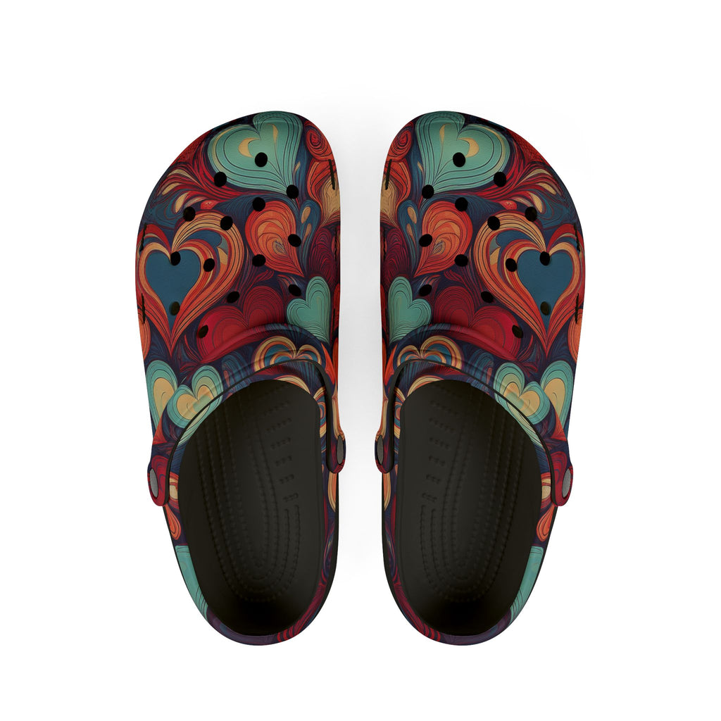 Heart Swirl Clogs — Colorful Retro EVA Foam Slip-On Shoes