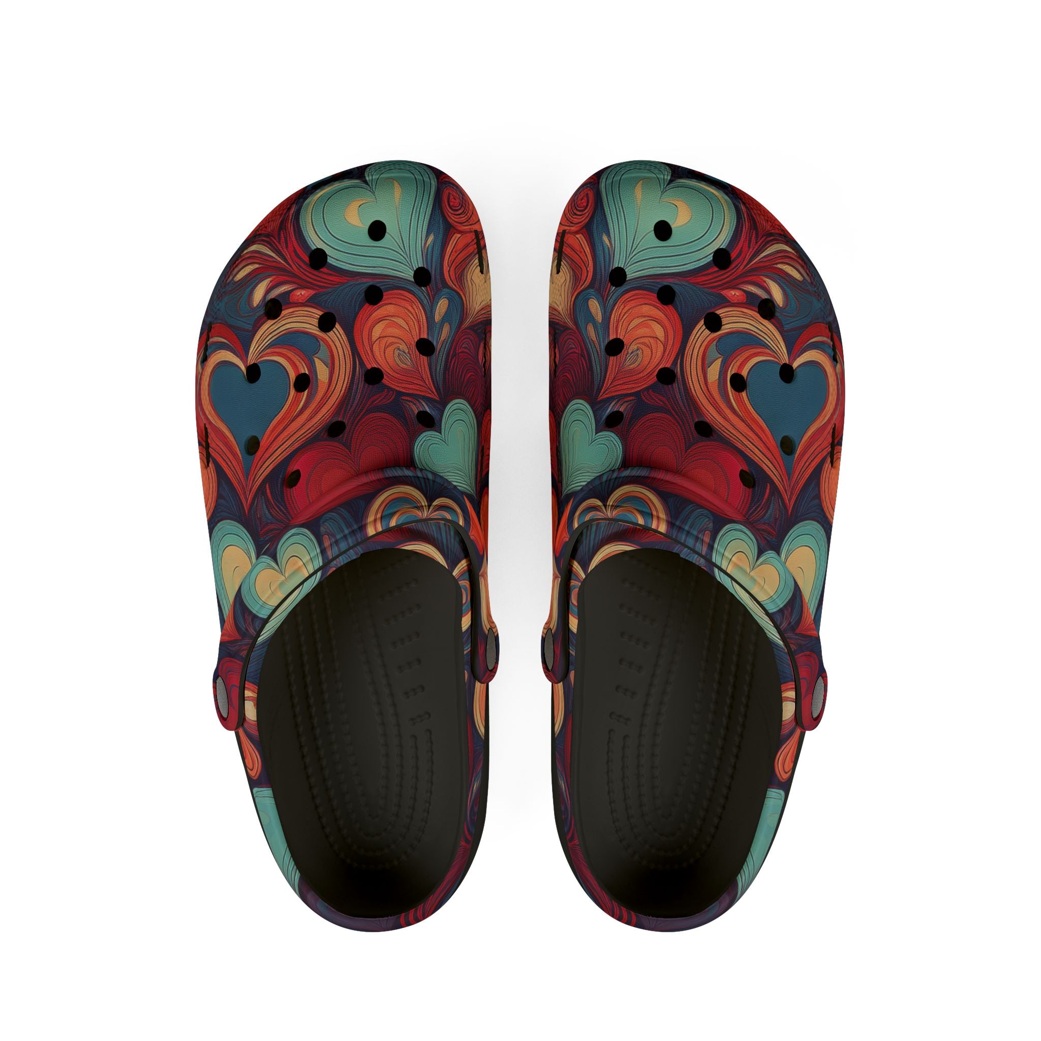 Heart Swirl Clogs — Colorful Retro EVA Foam Slip-On Shoes