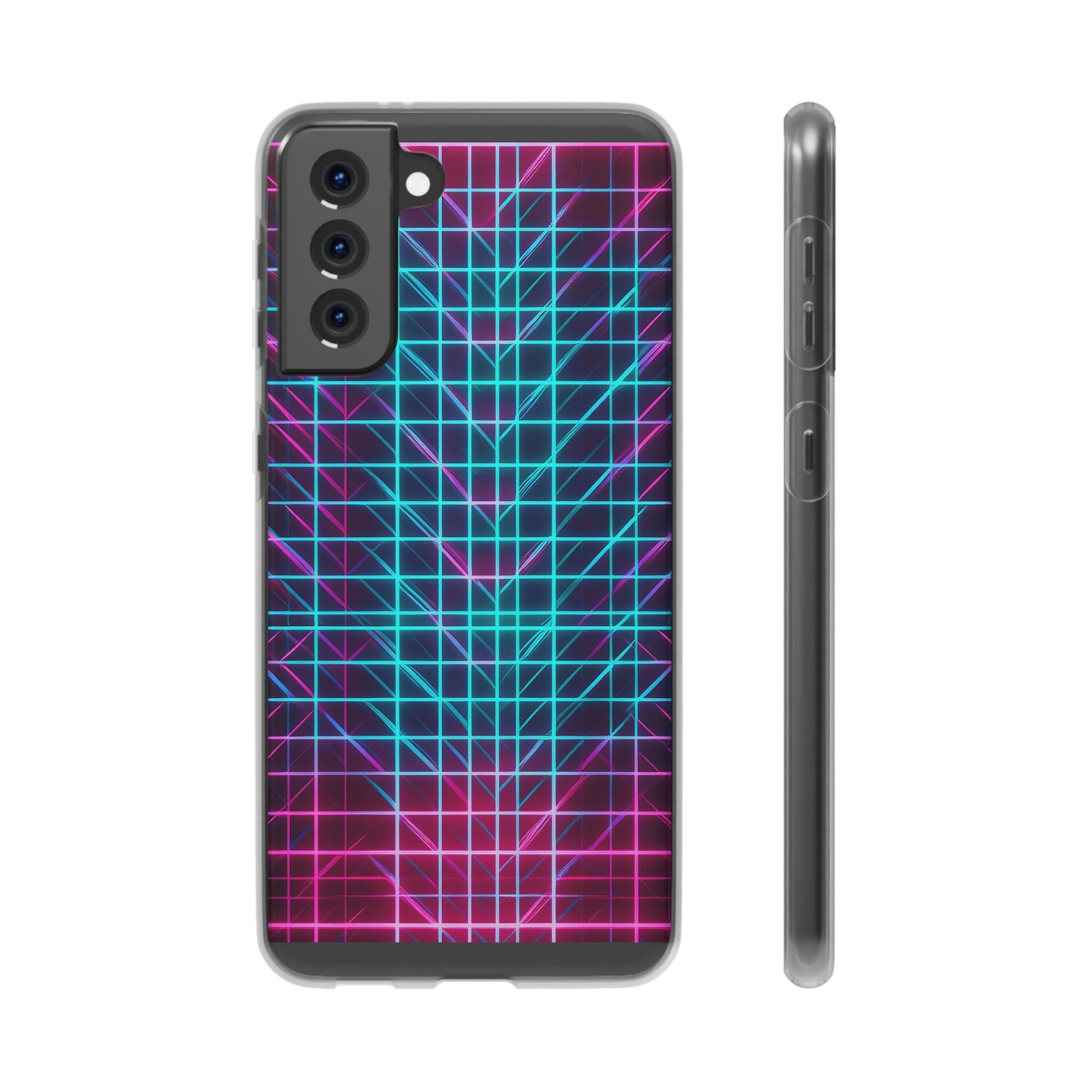 Retro Neon Grid Phone Case – 80s Vaporwave Geometric iPhone Cover