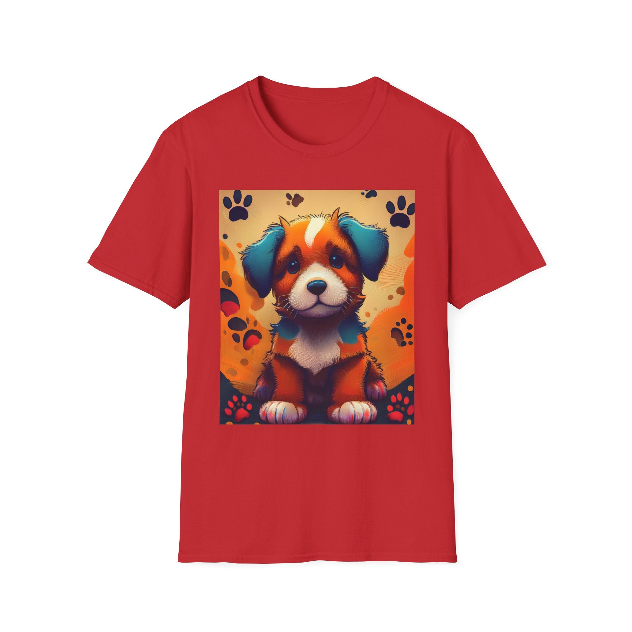 Cute Puppy Portrait T-Shirt — Colorful Paw Print Dog Graphic Tee