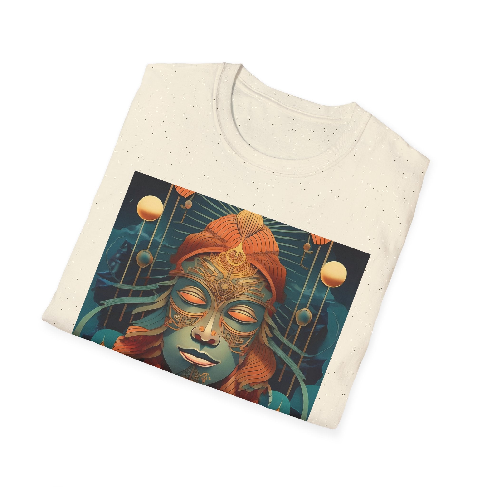 Meditative Goddess T-Shirt — Tranquil Floral Face Art Tee