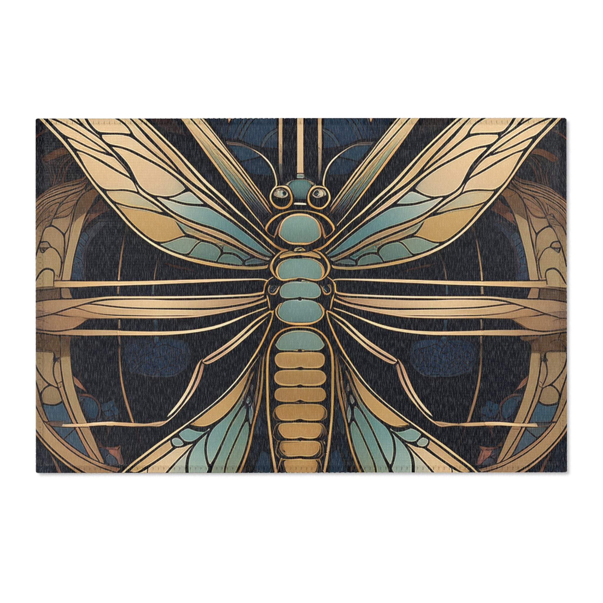 Art Nouveau Dragonfly Area Rug — Vintage Botanical Accent Rug