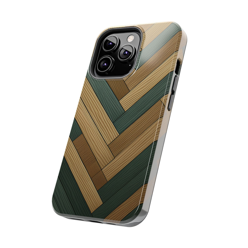 Wood Herringbone Tough Phone Case — Protective Matte Phone Cover with Natural Wood Pattern