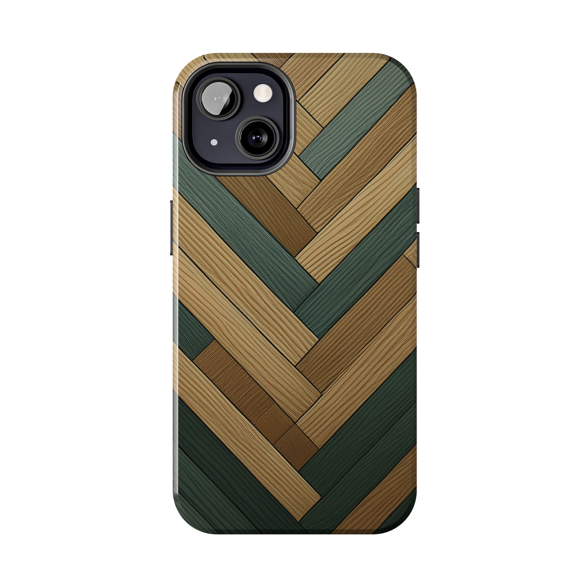 Wood Herringbone Tough Phone Case — Protective Matte Phone Cover with Natural Wood Pattern