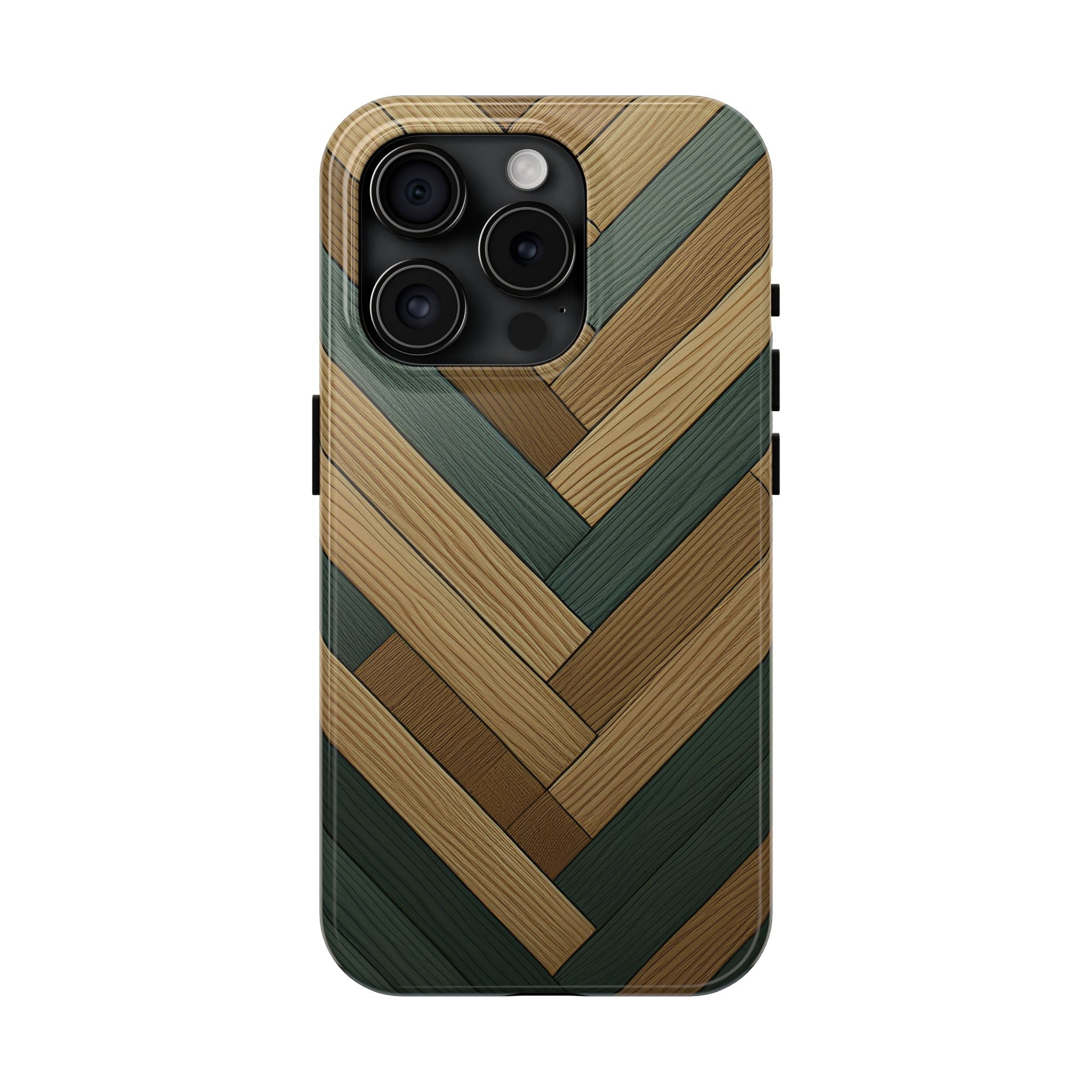 Wood Herringbone Tough Phone Case — Protective Matte Phone Cover with Natural Wood Pattern