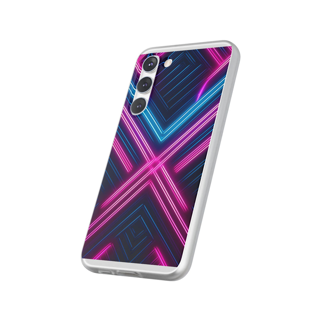 Neon Geometric Phone Case – Retro Vibes Blue & Pink Flexi Case