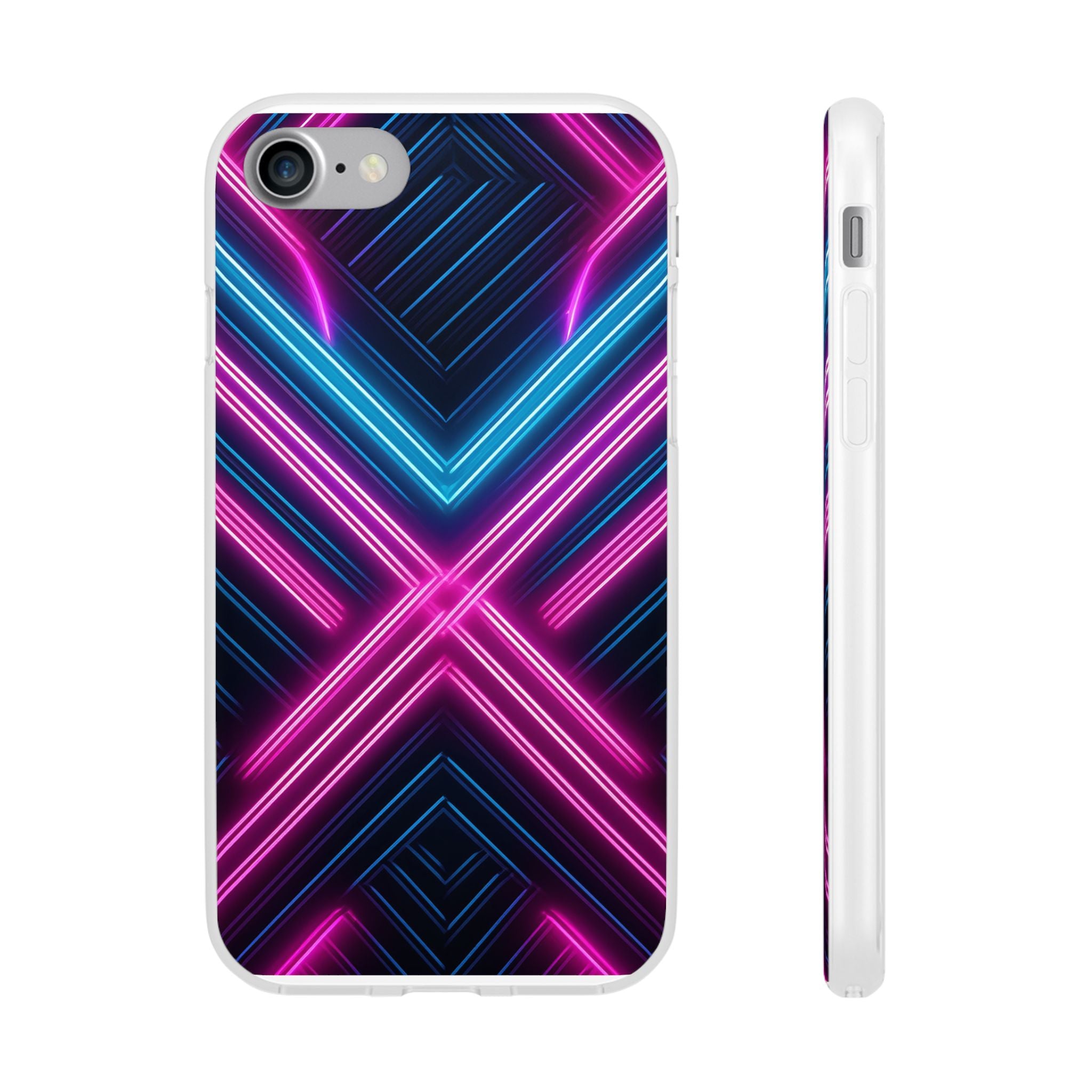 Neon Geometric Phone Case – Retro Vibes Blue & Pink Flexi Case