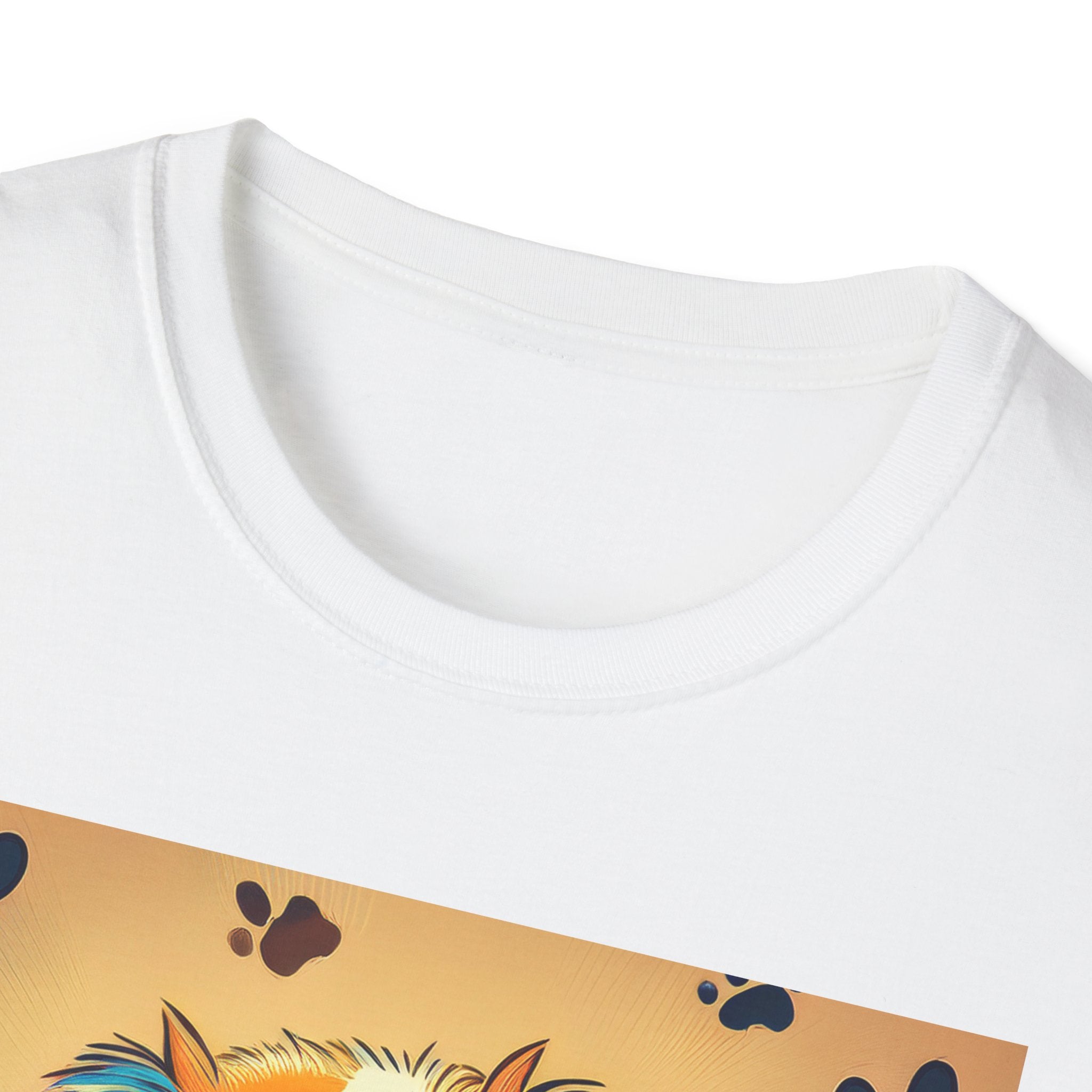 Cute Puppy Portrait T-Shirt — Colorful Paw Print Dog Graphic Tee
