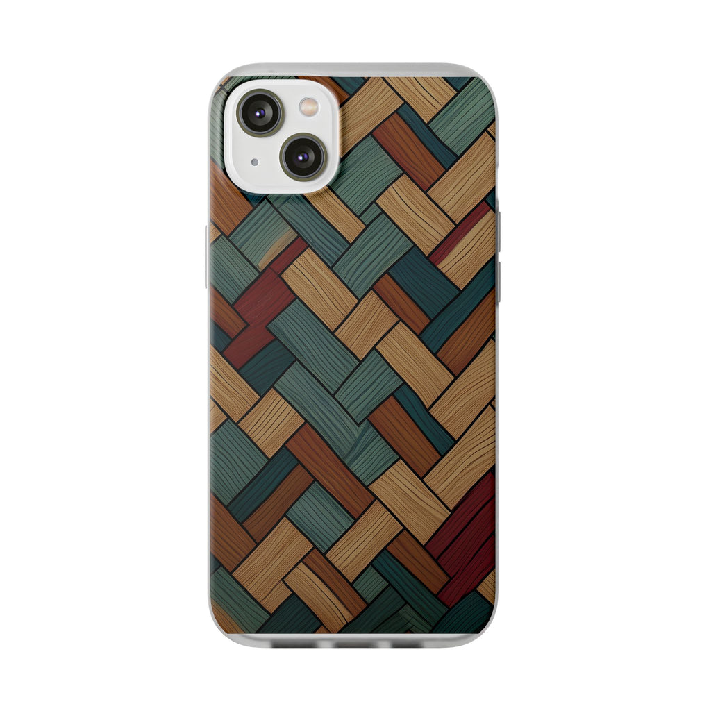 Woven Wood Pattern Phone Case — Rustic Geometric iPhone Flexi Case