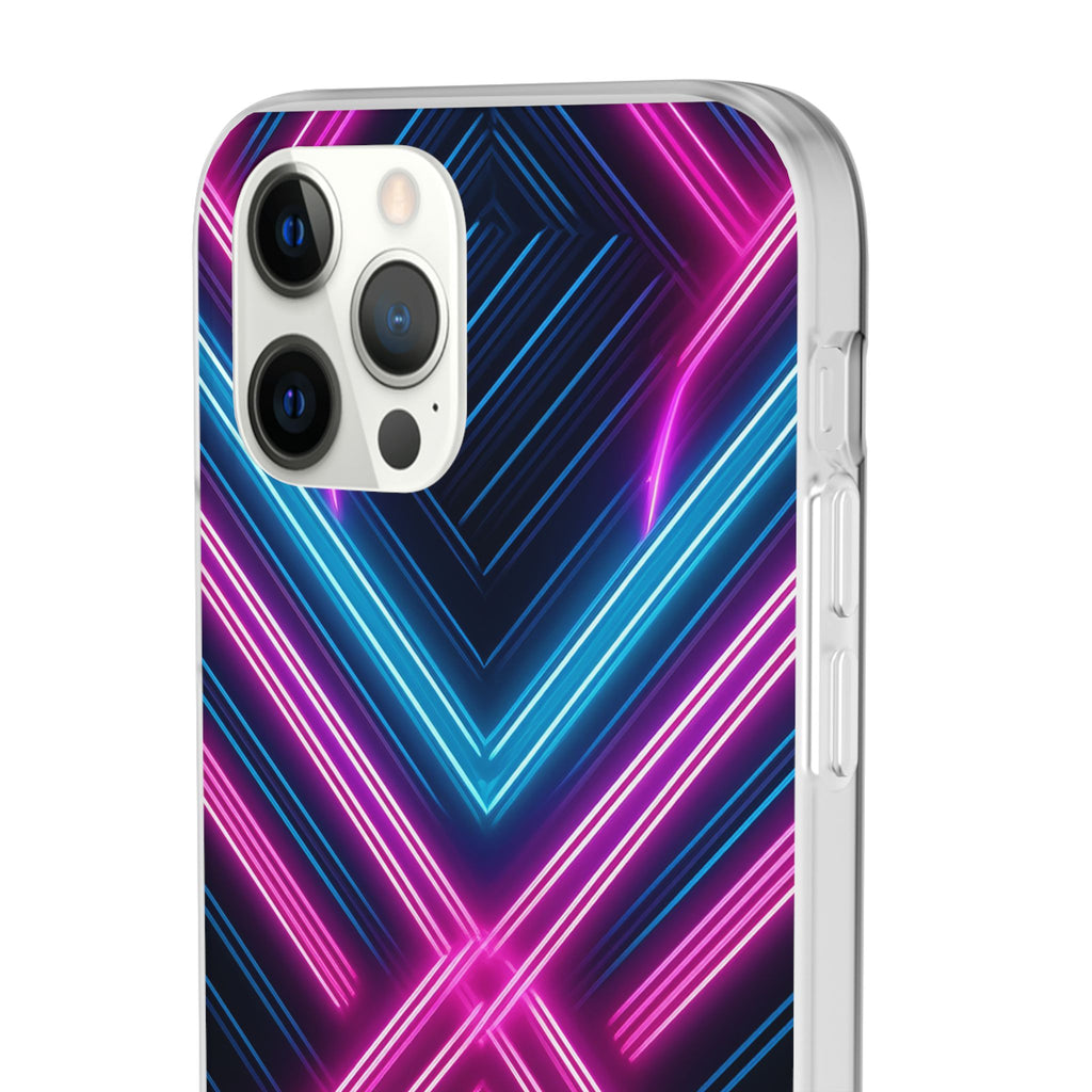 Neon Geometric Phone Case – Retro Vibes Blue & Pink Flexi Case