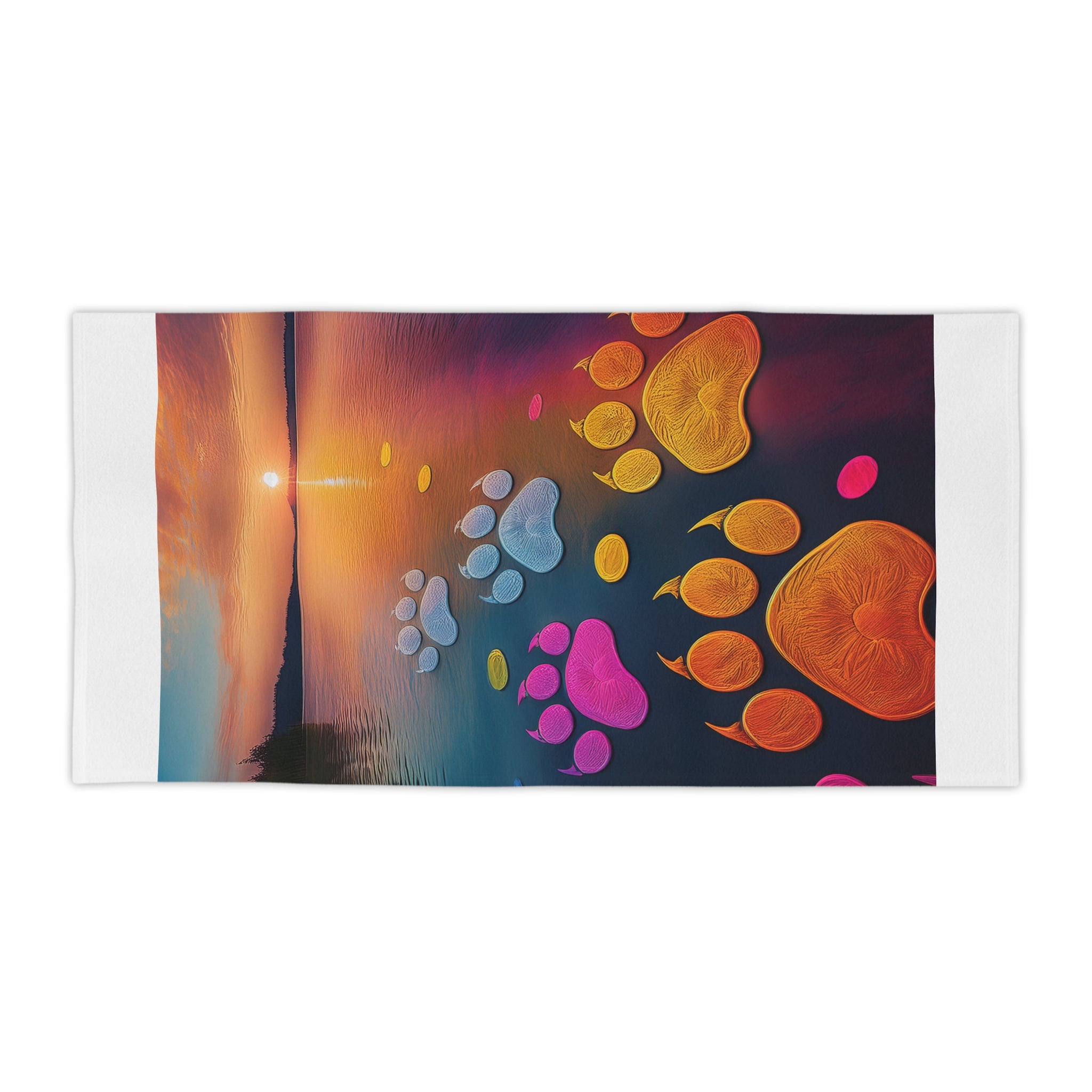 Sunset Pawprints Beach Towel — Colorful Paw Print Sunset Beach Towel for Dog Lovers
