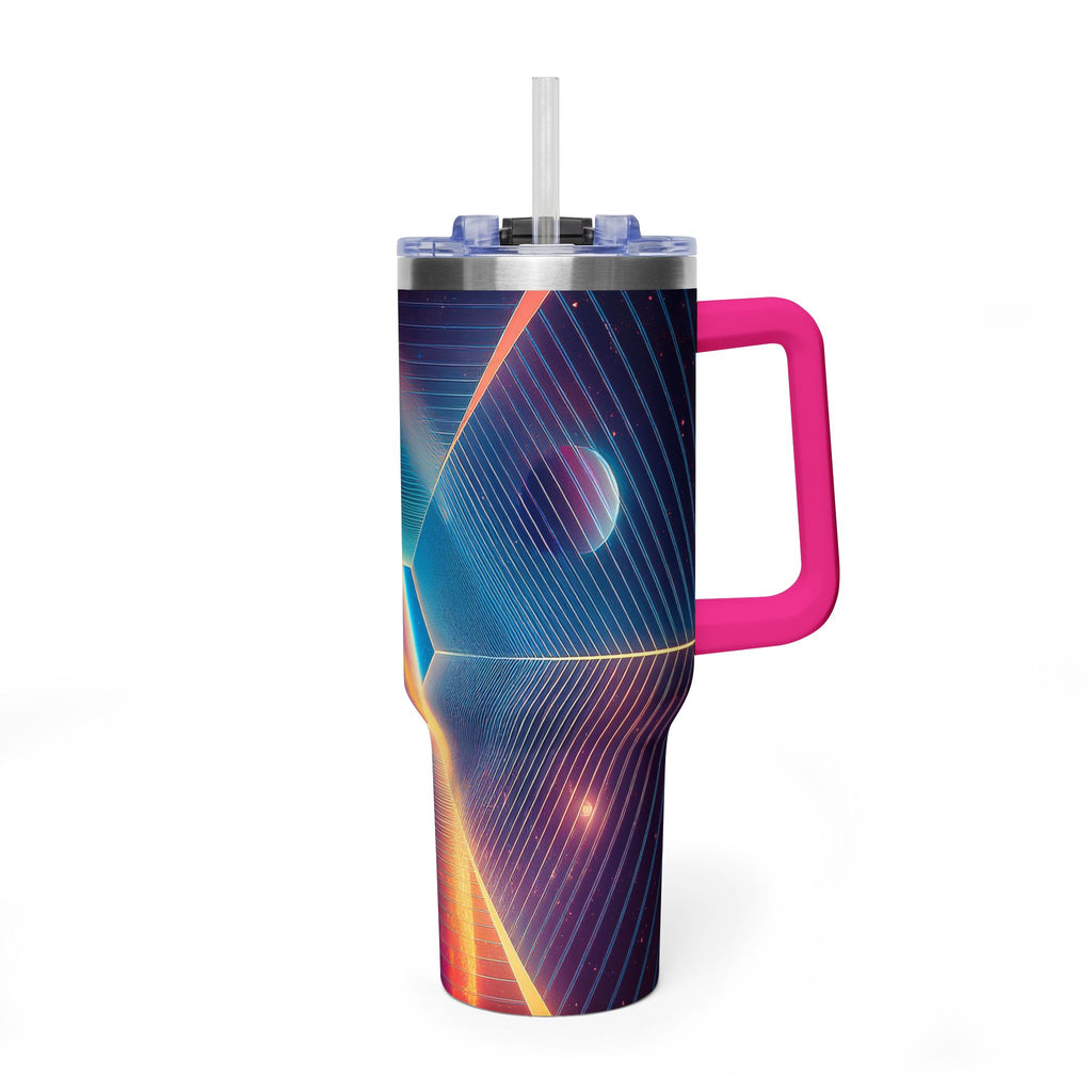 40oz Vacuum Tumbler — Neon Geometric Cosmic Design