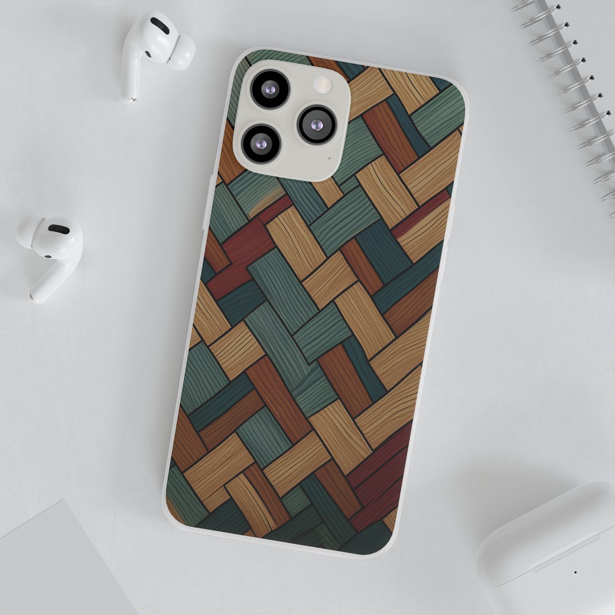 Woven Wood Pattern Phone Case — Rustic Geometric iPhone Flexi Case