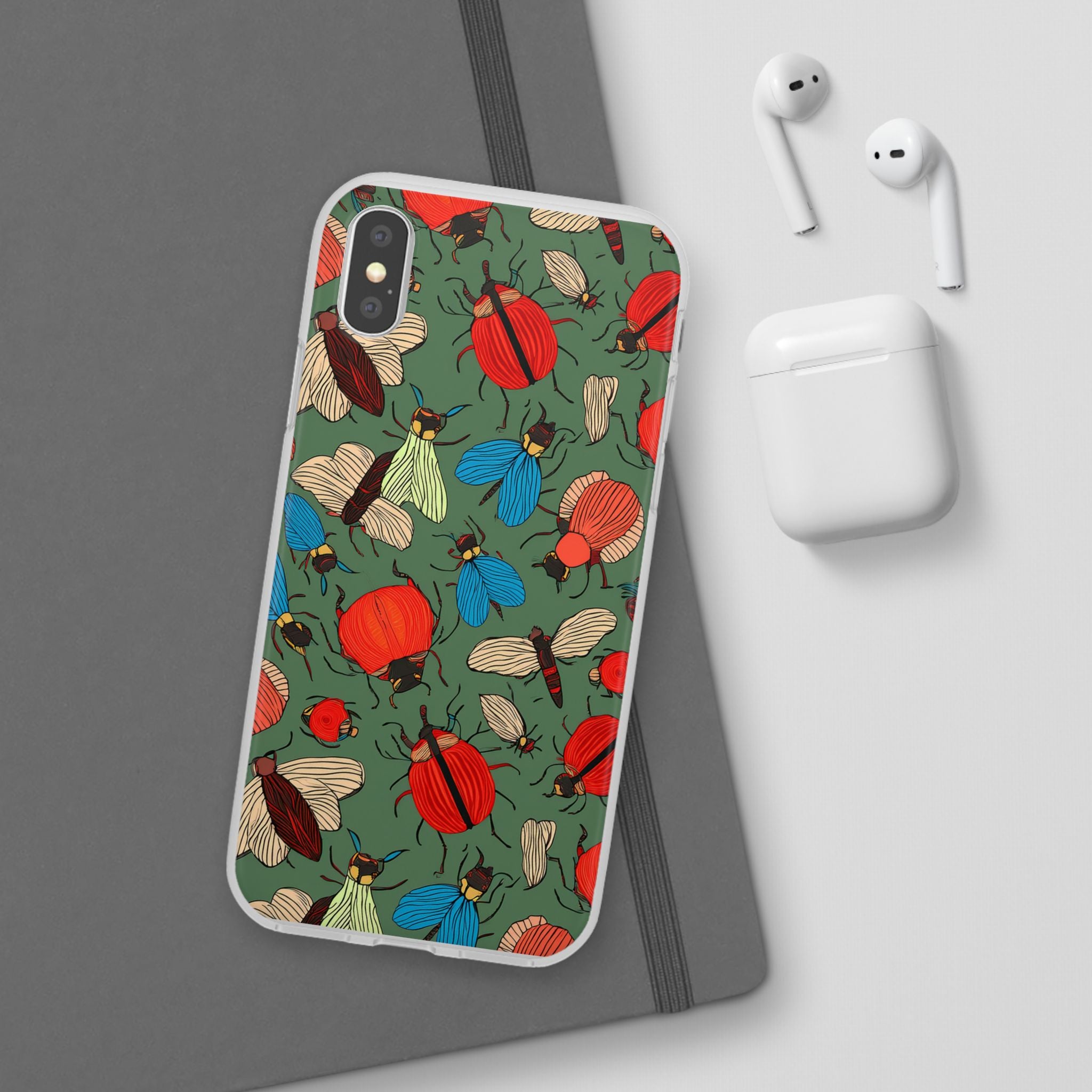 Bug Pattern Phone Case — Colorful Beetles & Flies Design