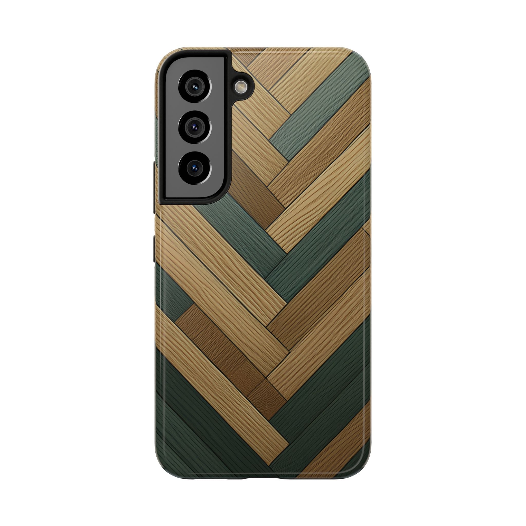 Wood Herringbone Tough Phone Case — Protective Matte Phone Cover with Natural Wood Pattern