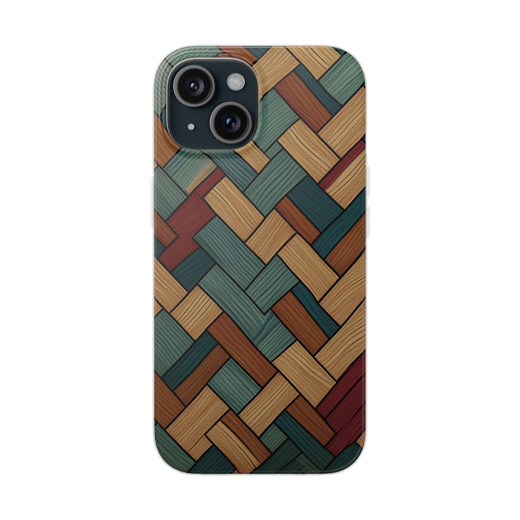 Woven Wood Pattern Phone Case — Rustic Geometric iPhone Flexi Case