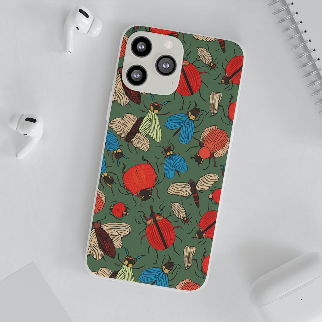 Bug Pattern Phone Case — Colorful Beetles & Flies Design