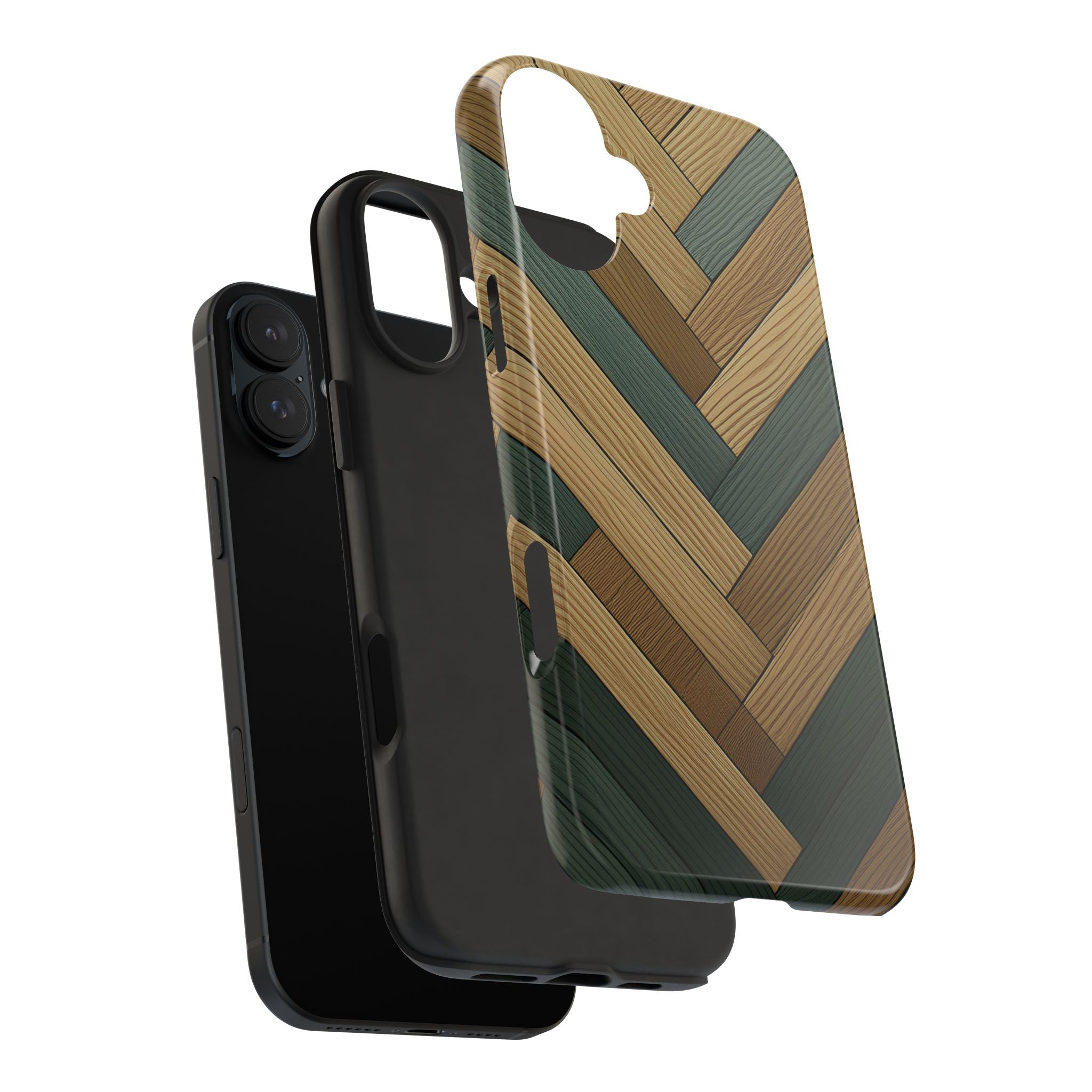 Wood Herringbone Tough Phone Case — Protective Matte Phone Cover with Natural Wood Pattern