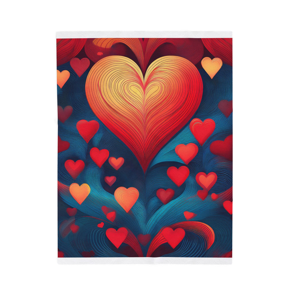 Heart Cascade Velveteen Plush Blanket – Cozy Red & Blue Heart Pattern, Perfect Valentine’s Gift