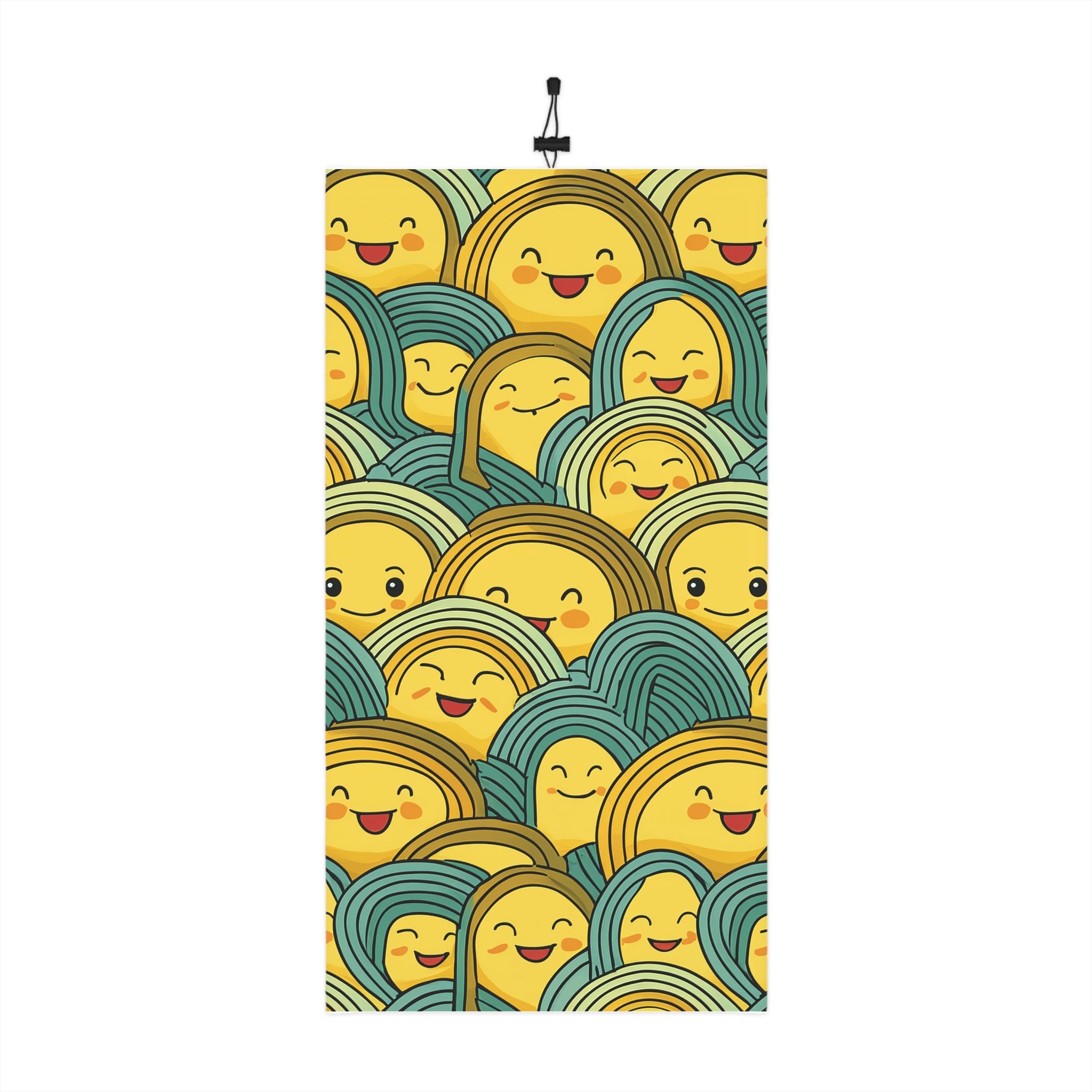 Smiley Waves Winter Neck Gaiter — Cute Yellow Face Pattern with Drawstring