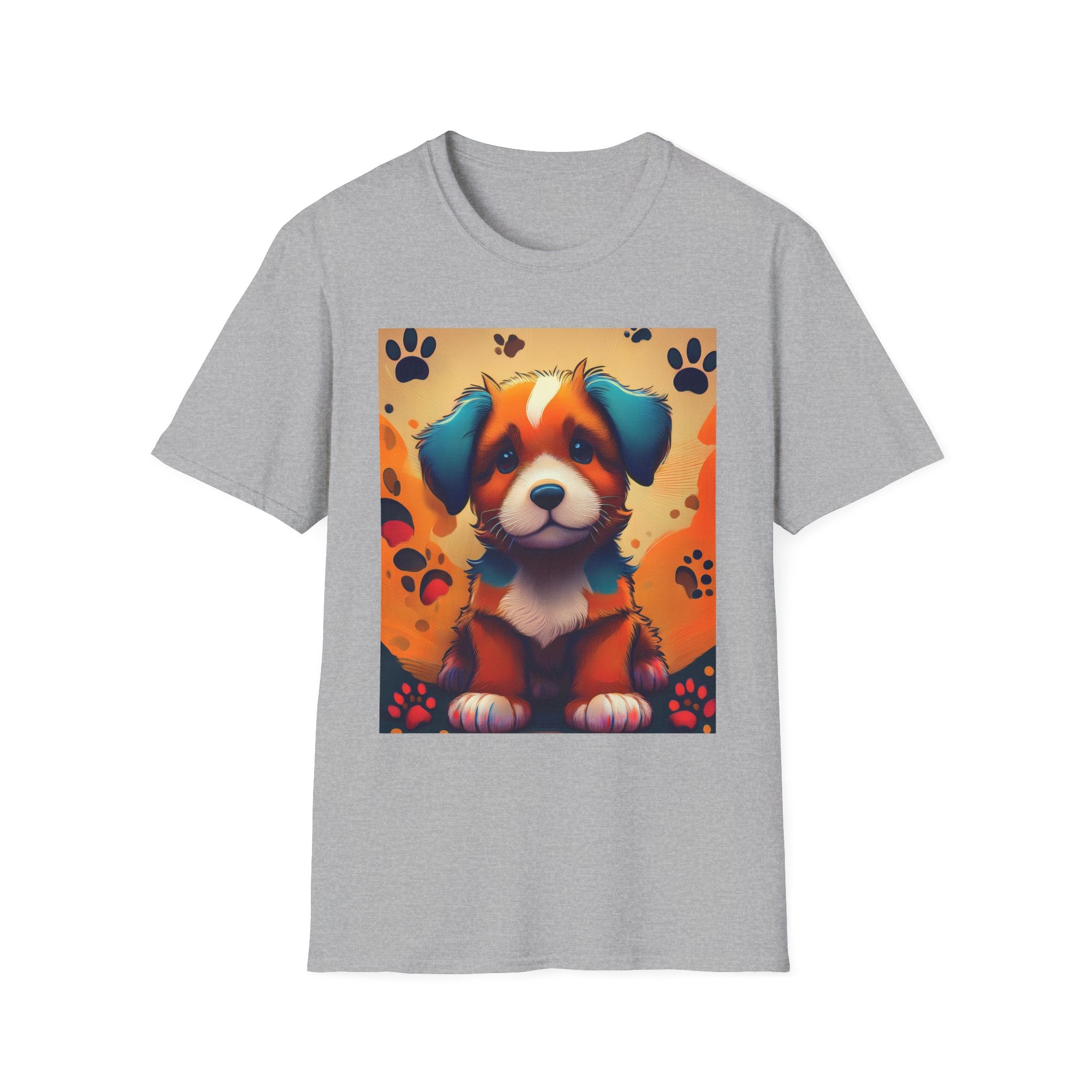 Cute Puppy Portrait T-Shirt — Colorful Paw Print Dog Graphic Tee