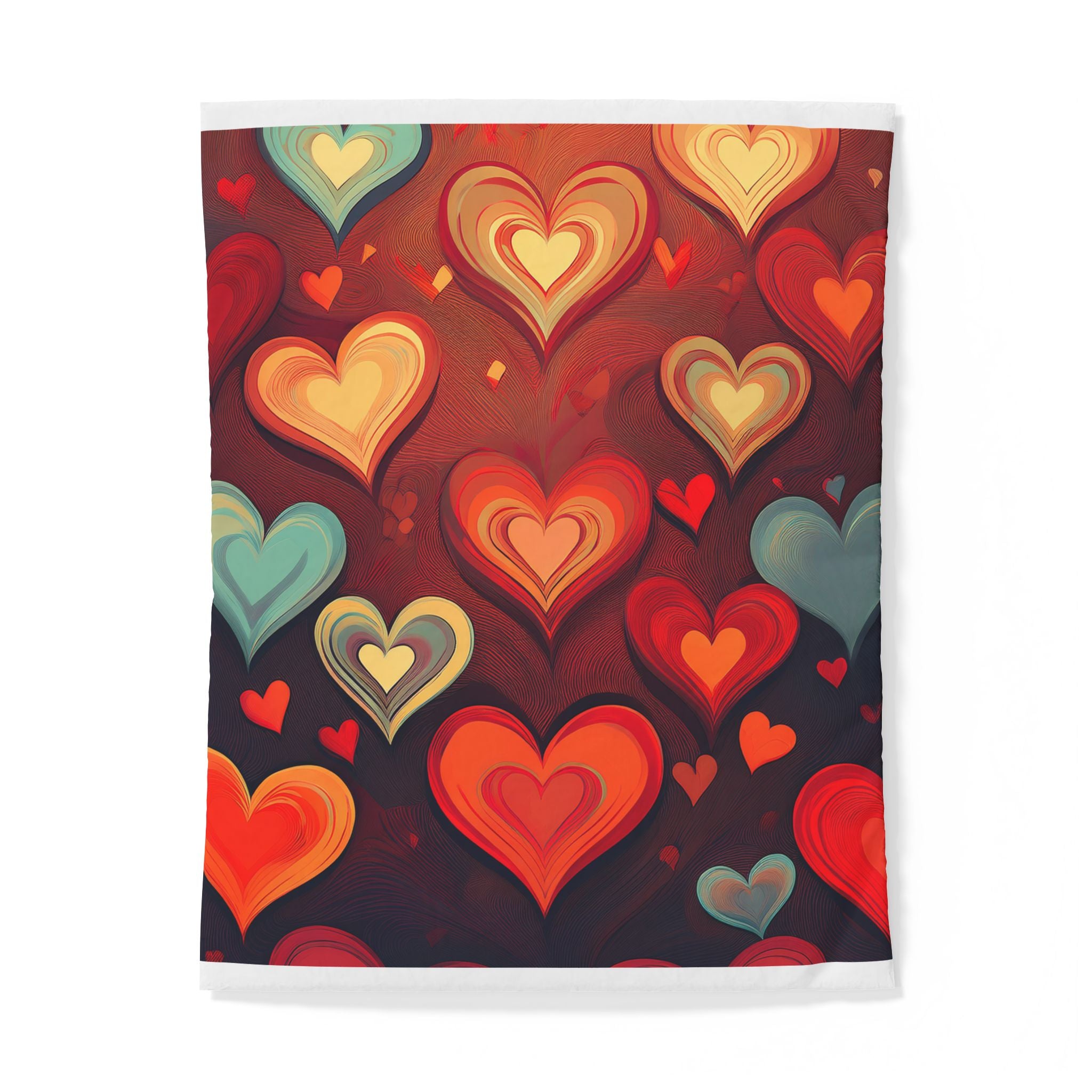 Heart Pattern Cotton Duvet Cover — Retro Red & Teal Love Design