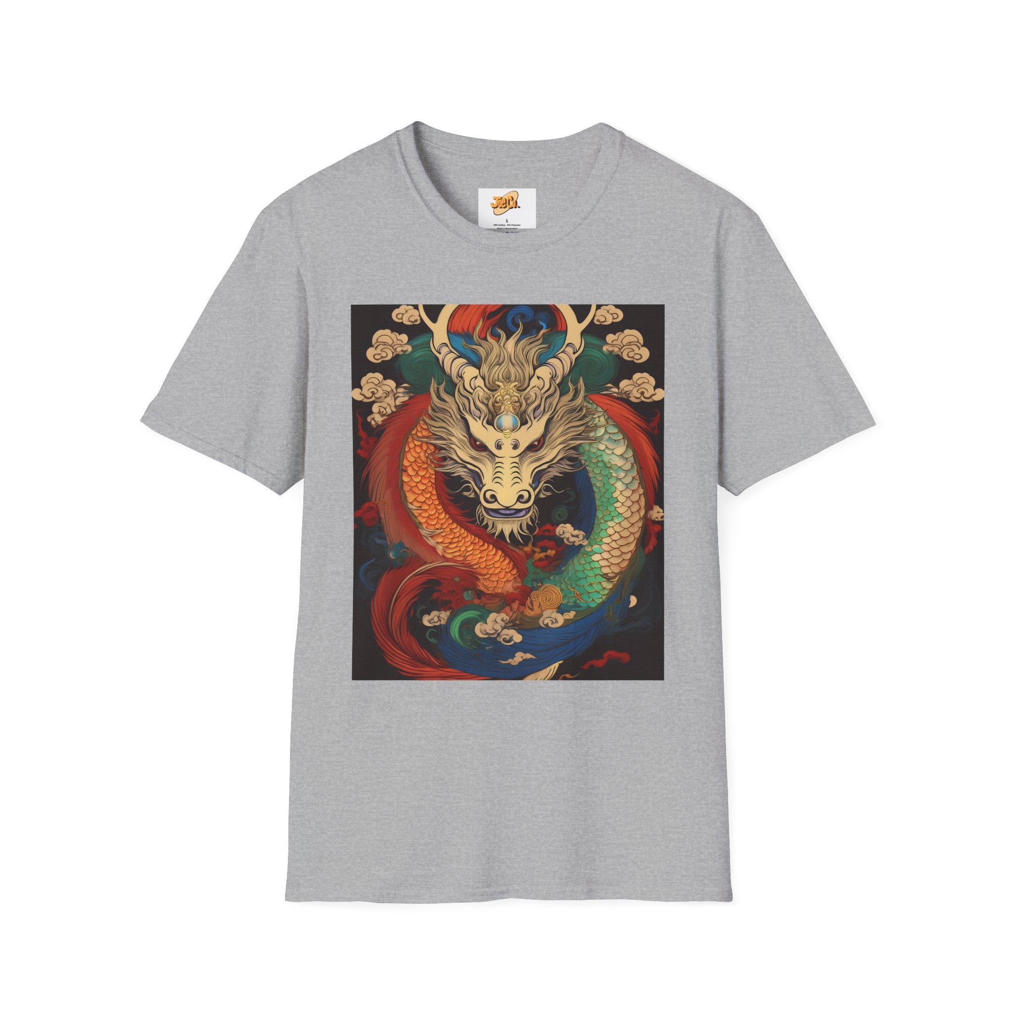 Dragon Koi Fusion T-Shirt — Vibrant Asian Mythical Dragon & Koi Art Tee