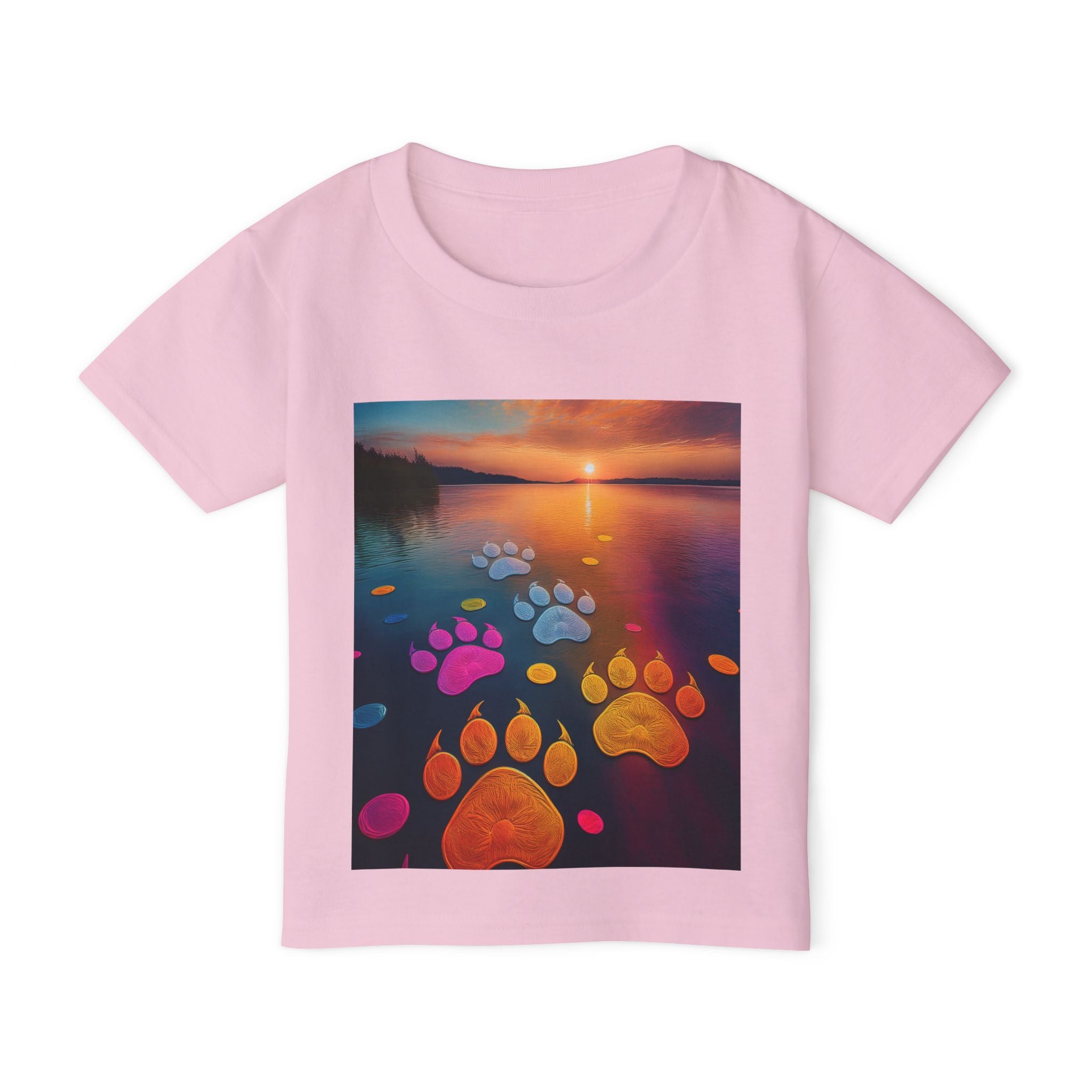 Toddler T-Shirt — Colorful Paw Prints at Sunset