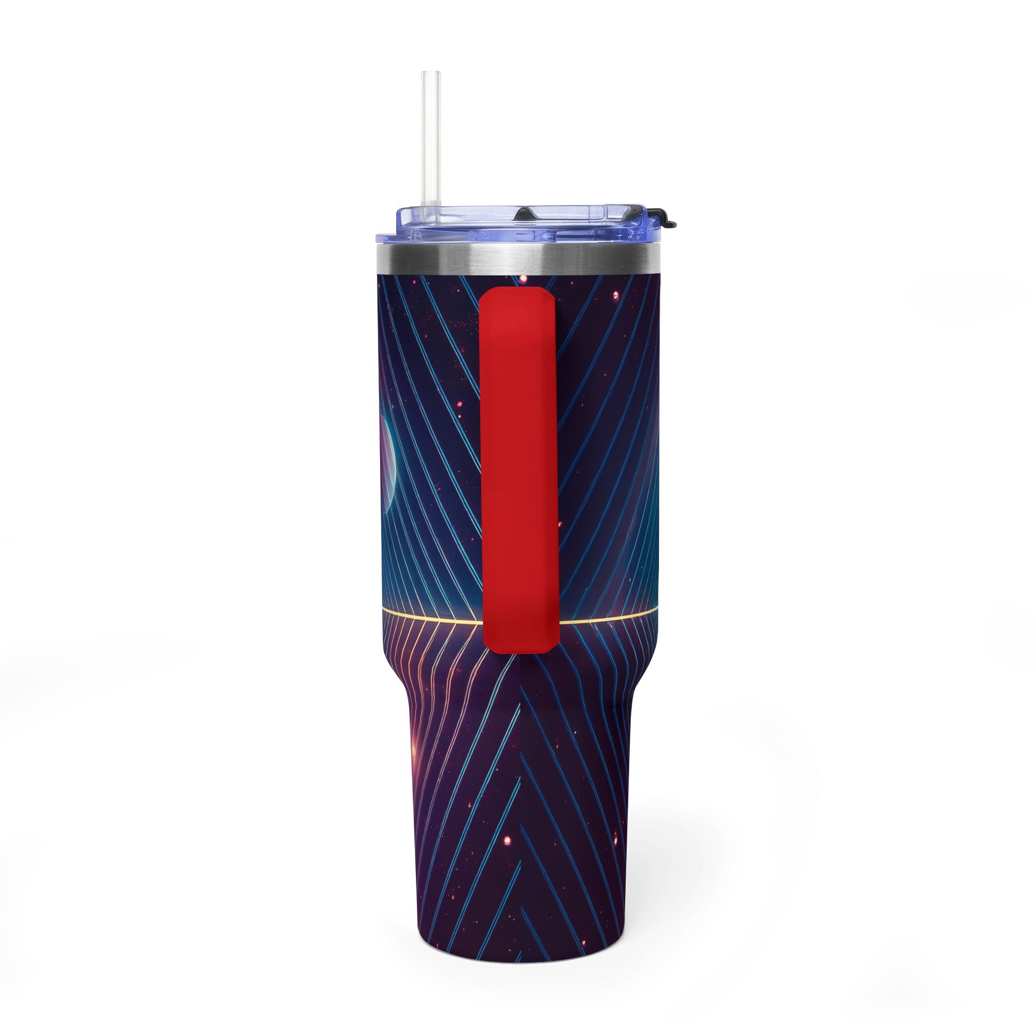 40oz Vacuum Tumbler — Neon Geometric Cosmic Design