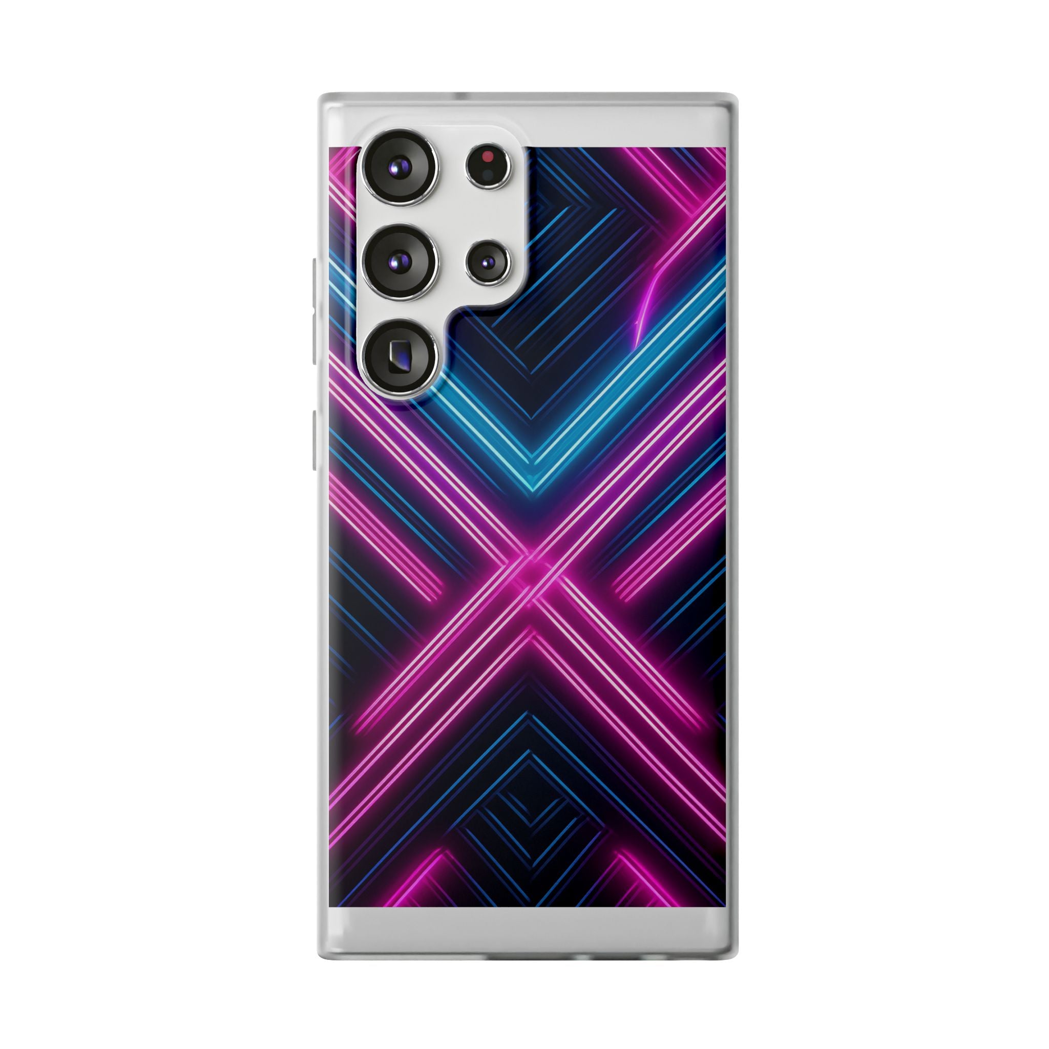 Neon Geometric Phone Case – Retro Vibes Blue & Pink Flexi Case