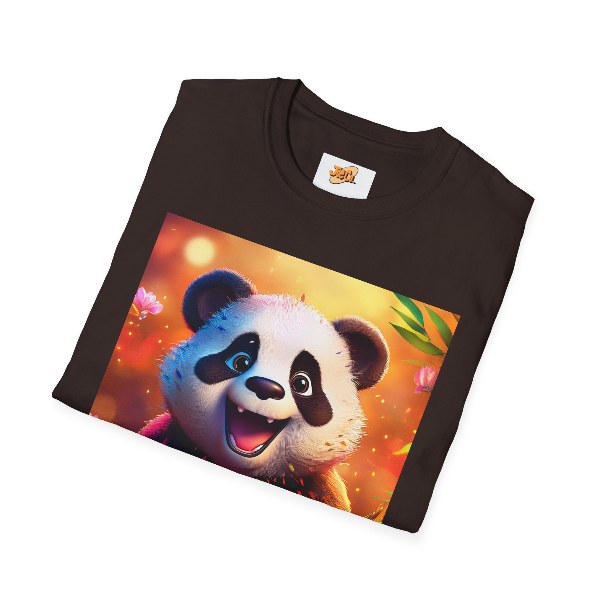 Cute Smiling Panda Graphic T-Shirt — Playful Floral Panda Tee