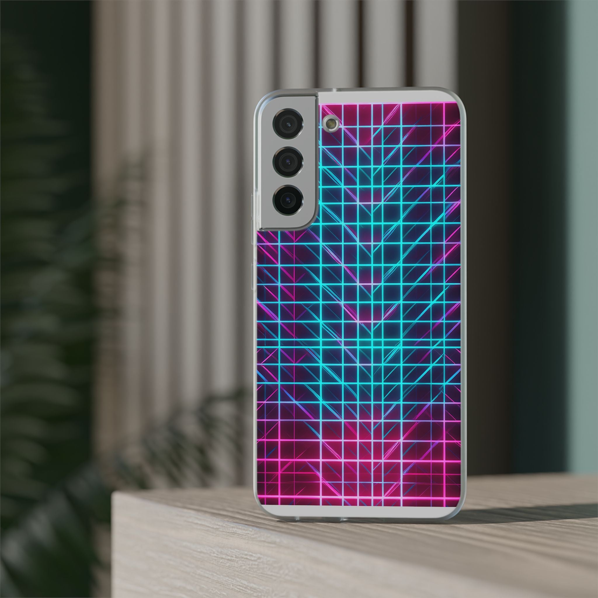 Retro Neon Grid Phone Case – 80s Vaporwave Geometric iPhone Cover